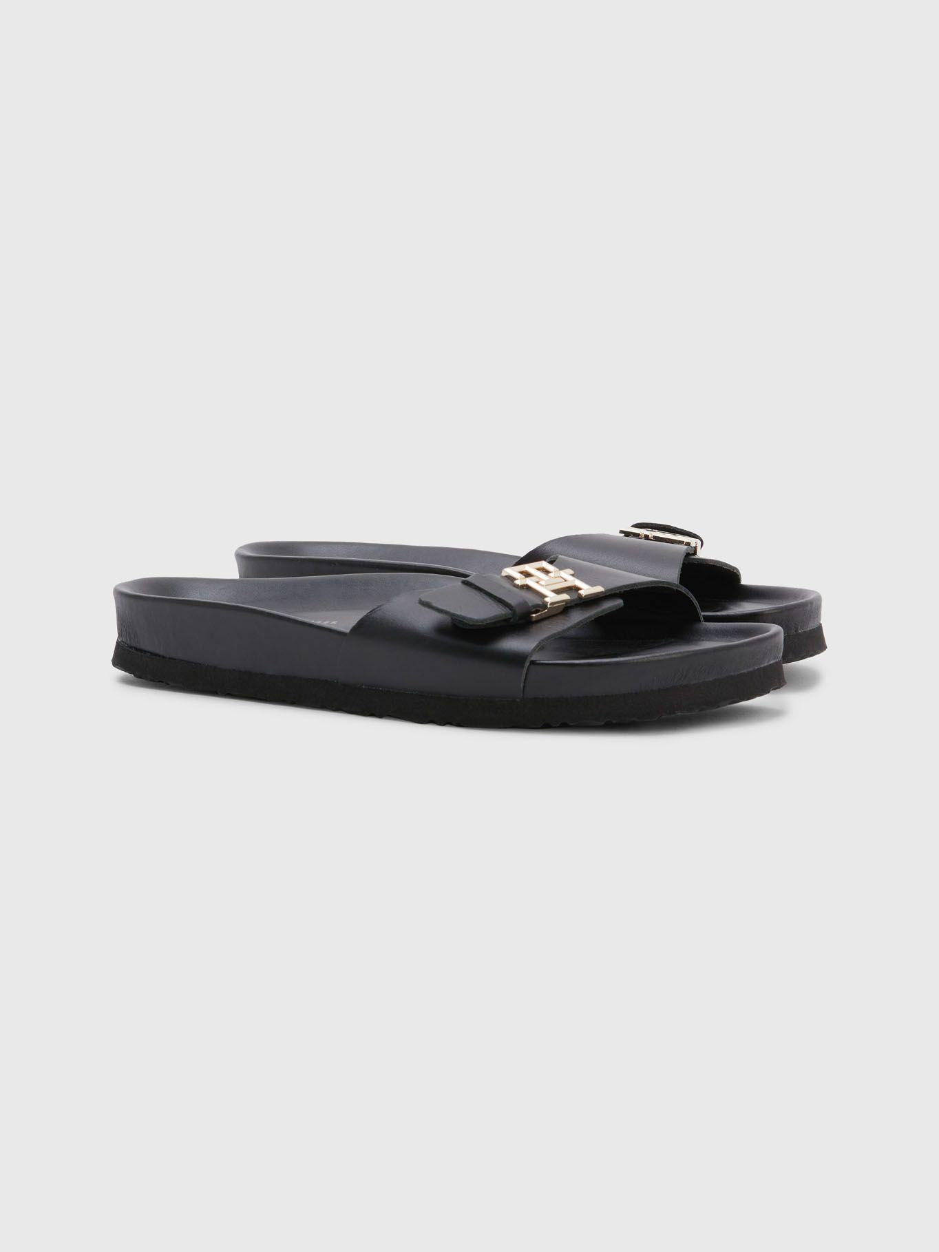 Sandalias Monogram De Cuero Negro Tommy Hilfiger-0