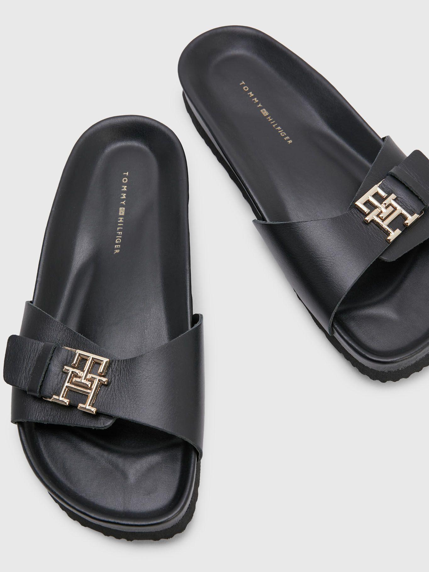 Sandalias Monogram De Cuero Negro Tommy Hilfiger-3