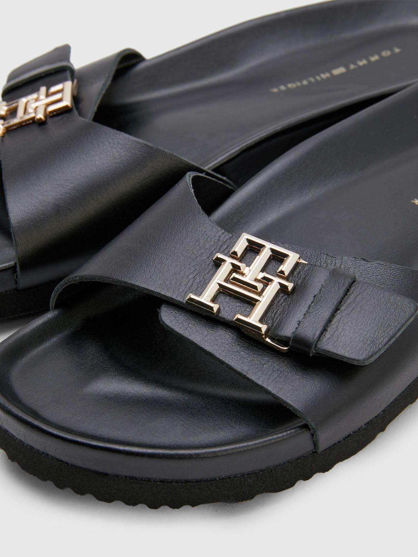 Sandalias Monogram De Cuero Negro Tommy Hilfiger-2