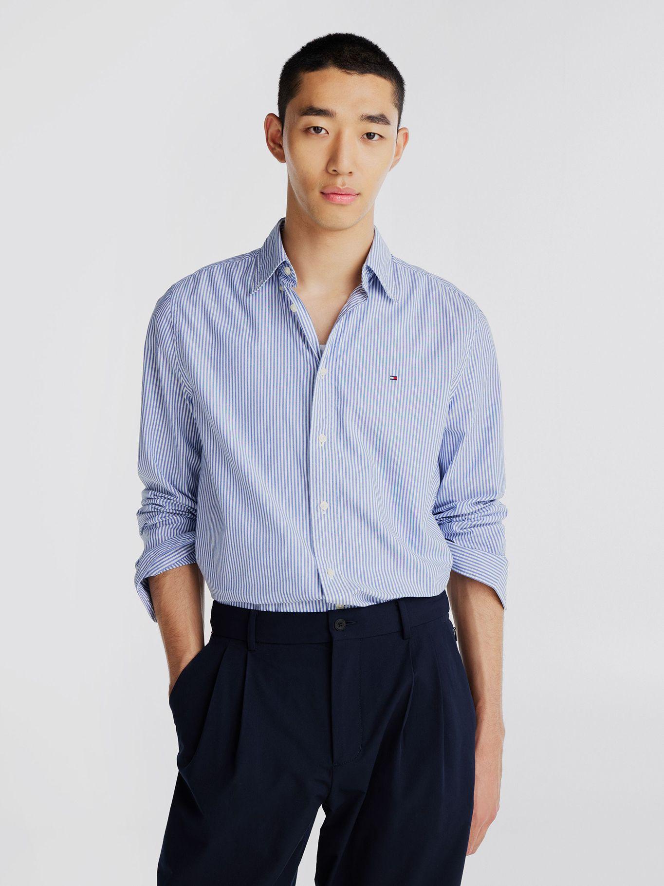 Camisa Flex Regular Fit A Rayas Celeste Tommy Hilfiger-0