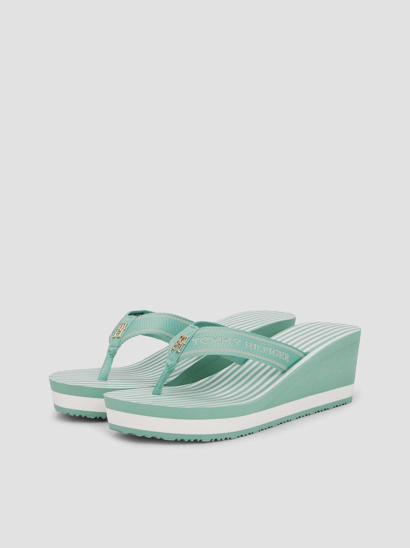 Sandalias De Cuña Con Logo Y Rayas Verde Tommy Hilfiger-0