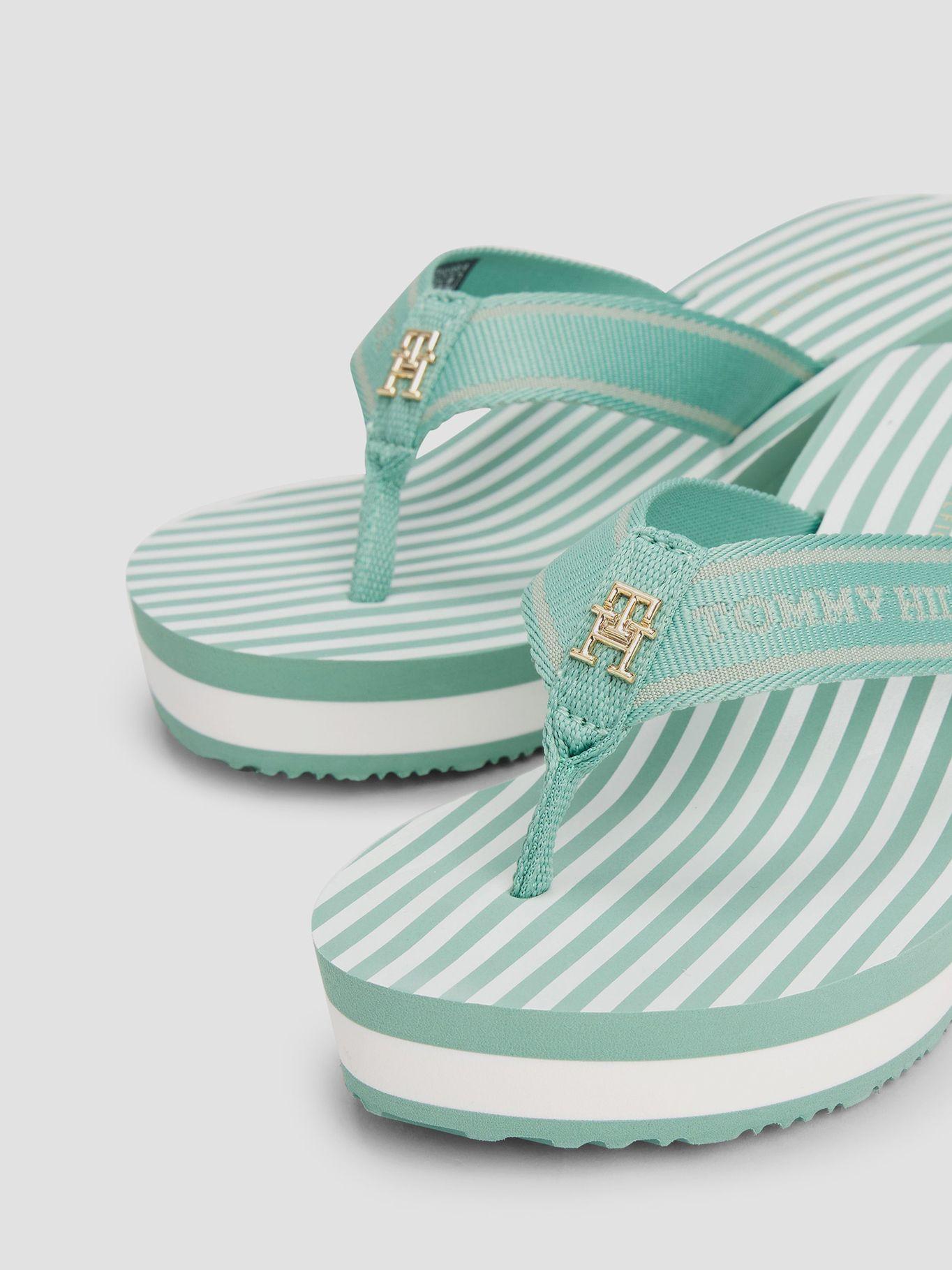 Sandalias De Cuña Con Logo Y Rayas Verde Tommy Hilfiger-6