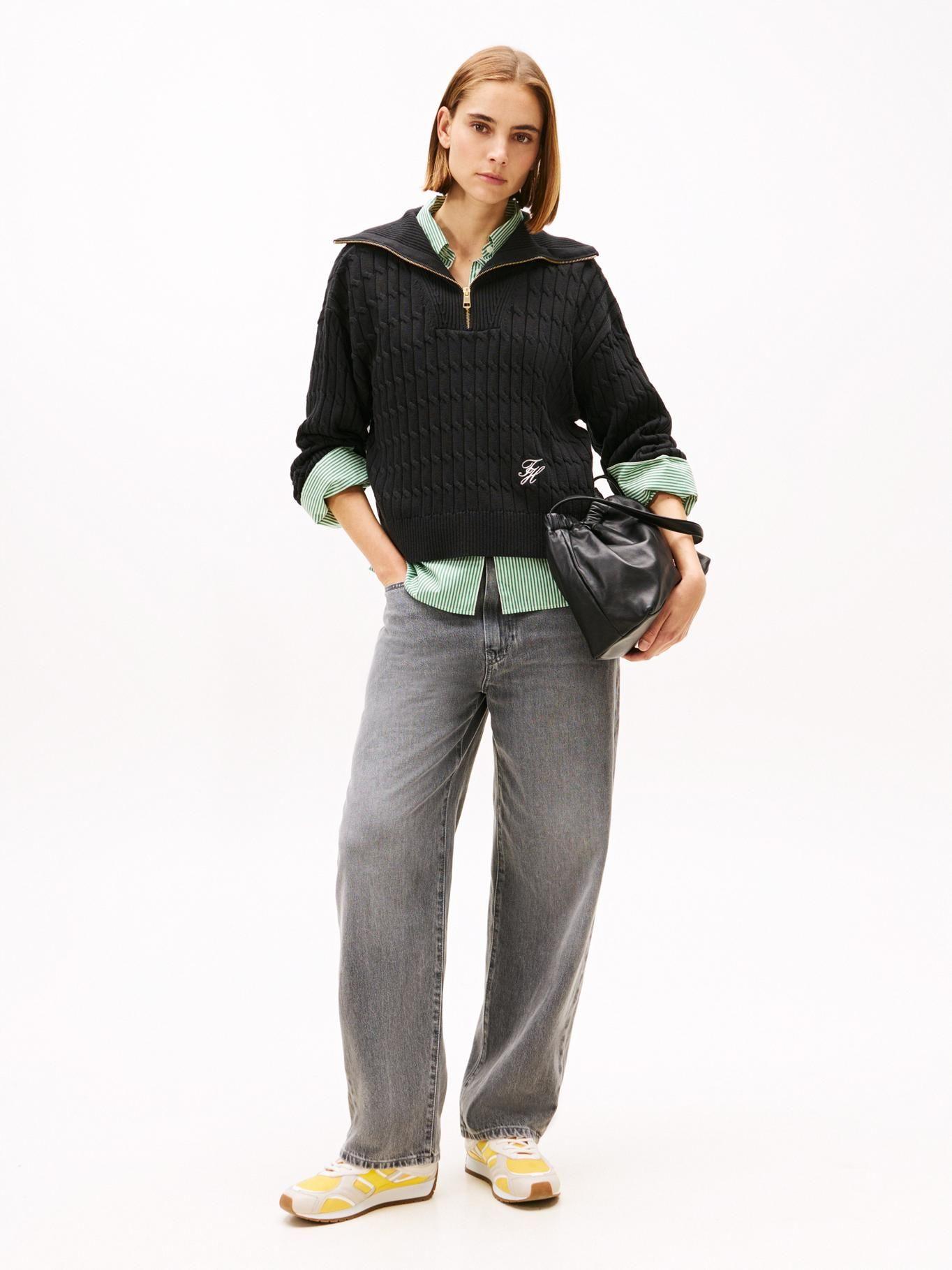 Sweater Con Cierre Tejido Cableado Tommy Hilfiger Negro-1