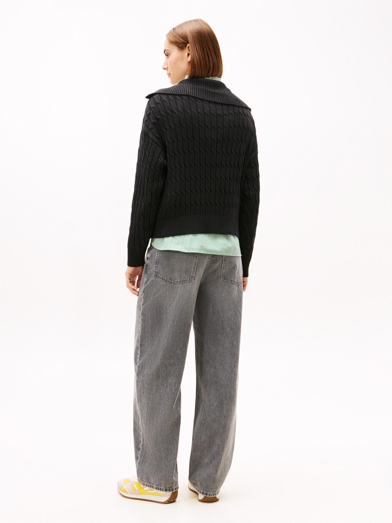 Sweater Con Cierre Tejido Cableado Tommy Hilfiger Negro-2