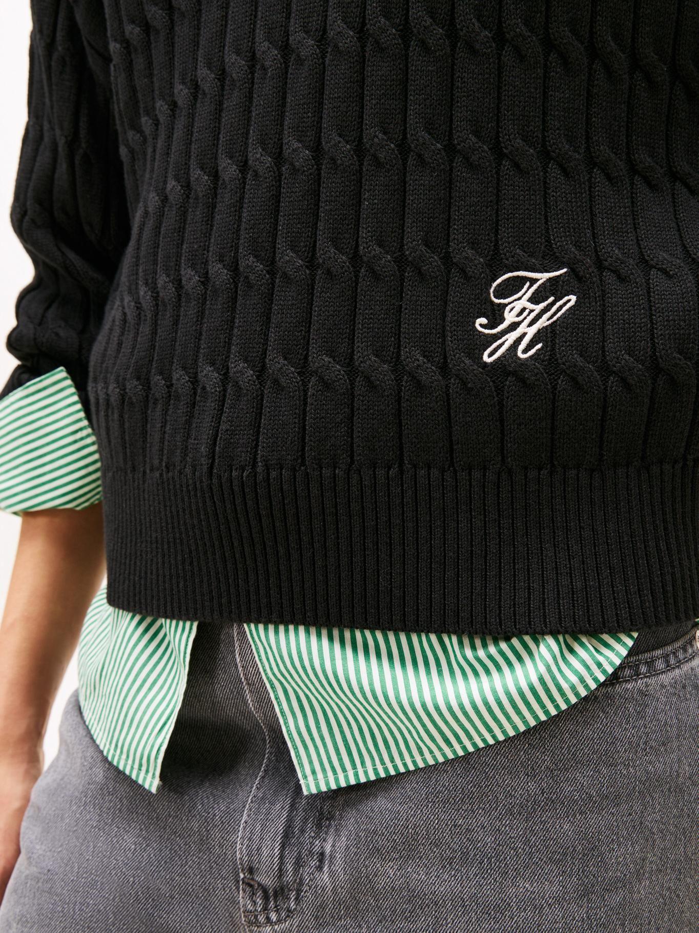 Sweater Con Cierre Tejido Cableado Tommy Hilfiger Negro-3