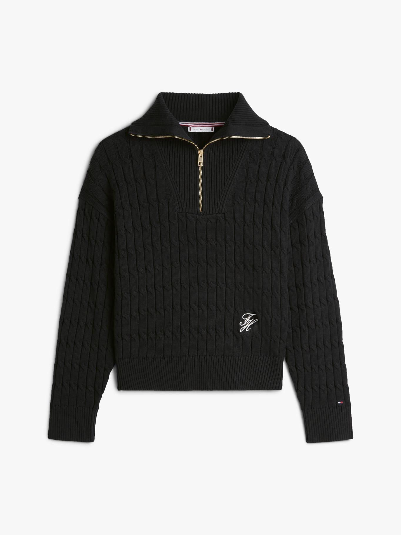Sweater Con Cierre Tejido Cableado Tommy Hilfiger Negro-4
