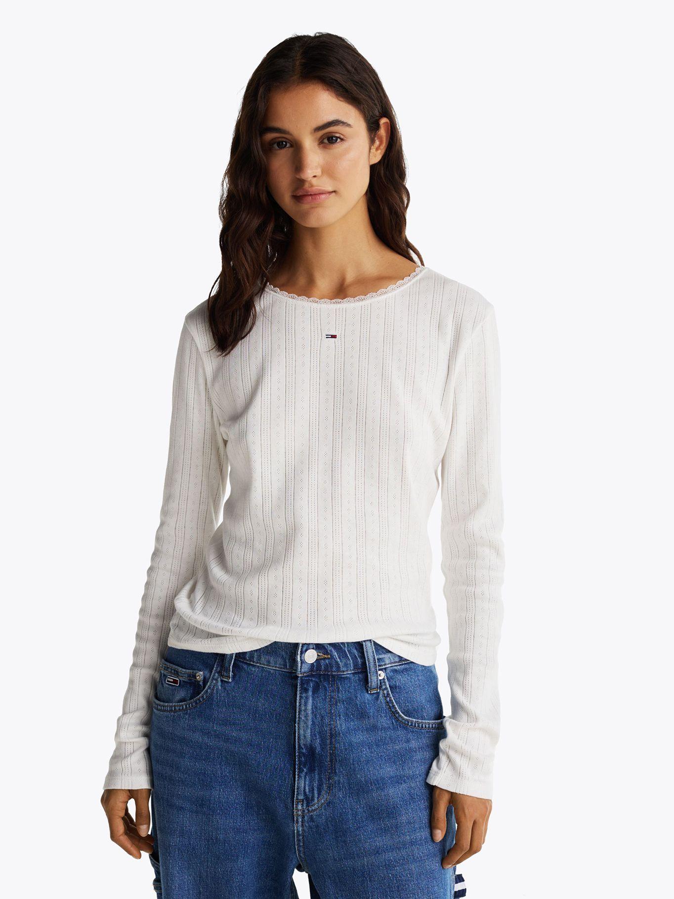 Polera Pointelle Con Logo Slim Fit Blanco Tommy Jeans-0