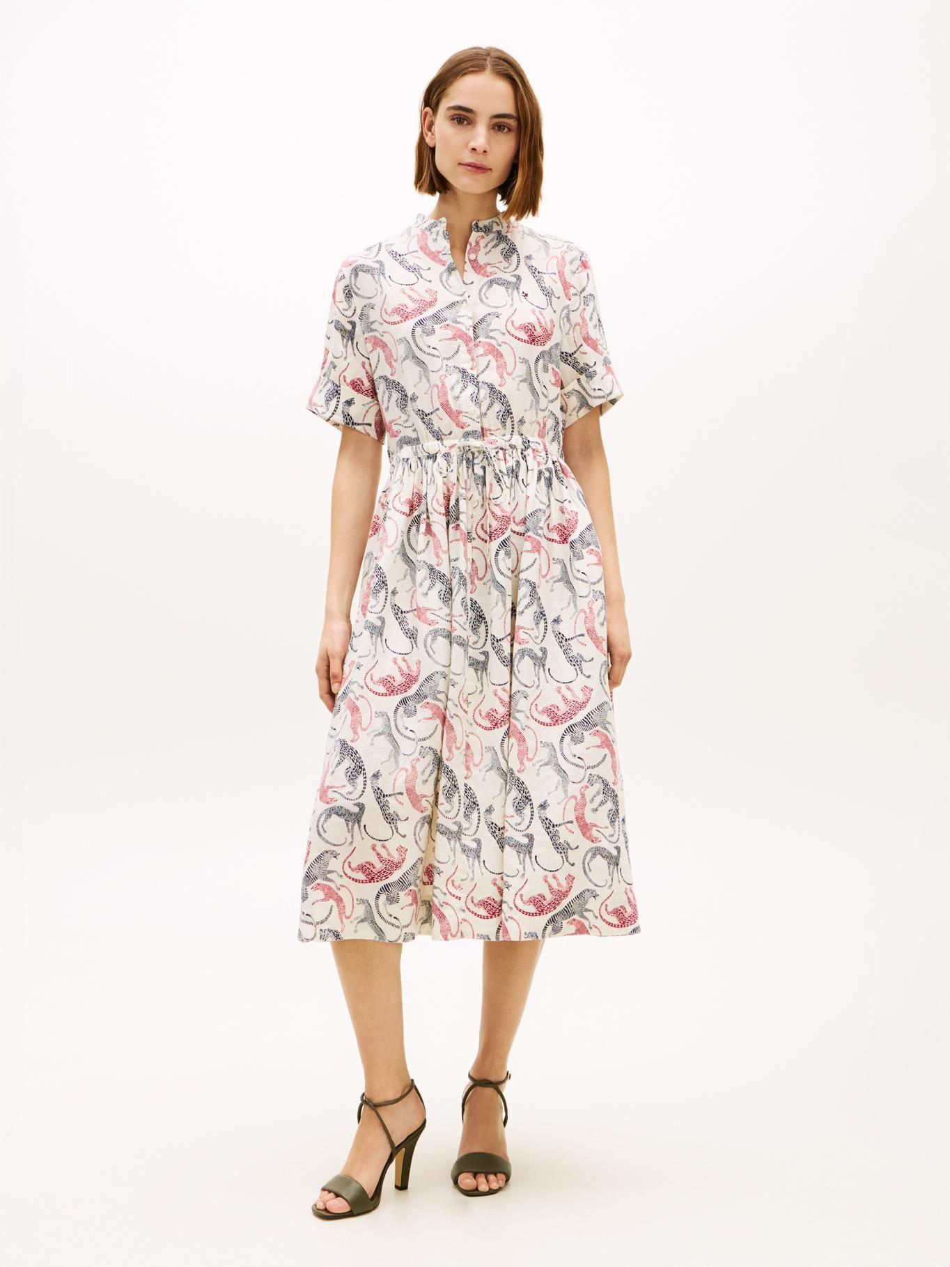 Vestido Camisero De Lino Estampado-0