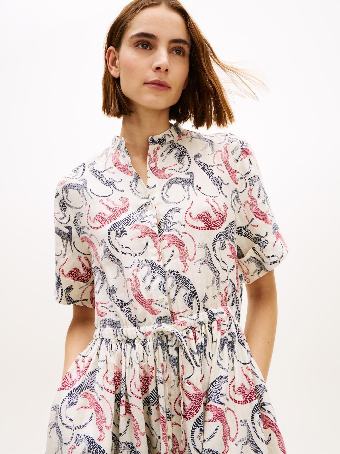 Vestido Camisero De Lino Estampado-2