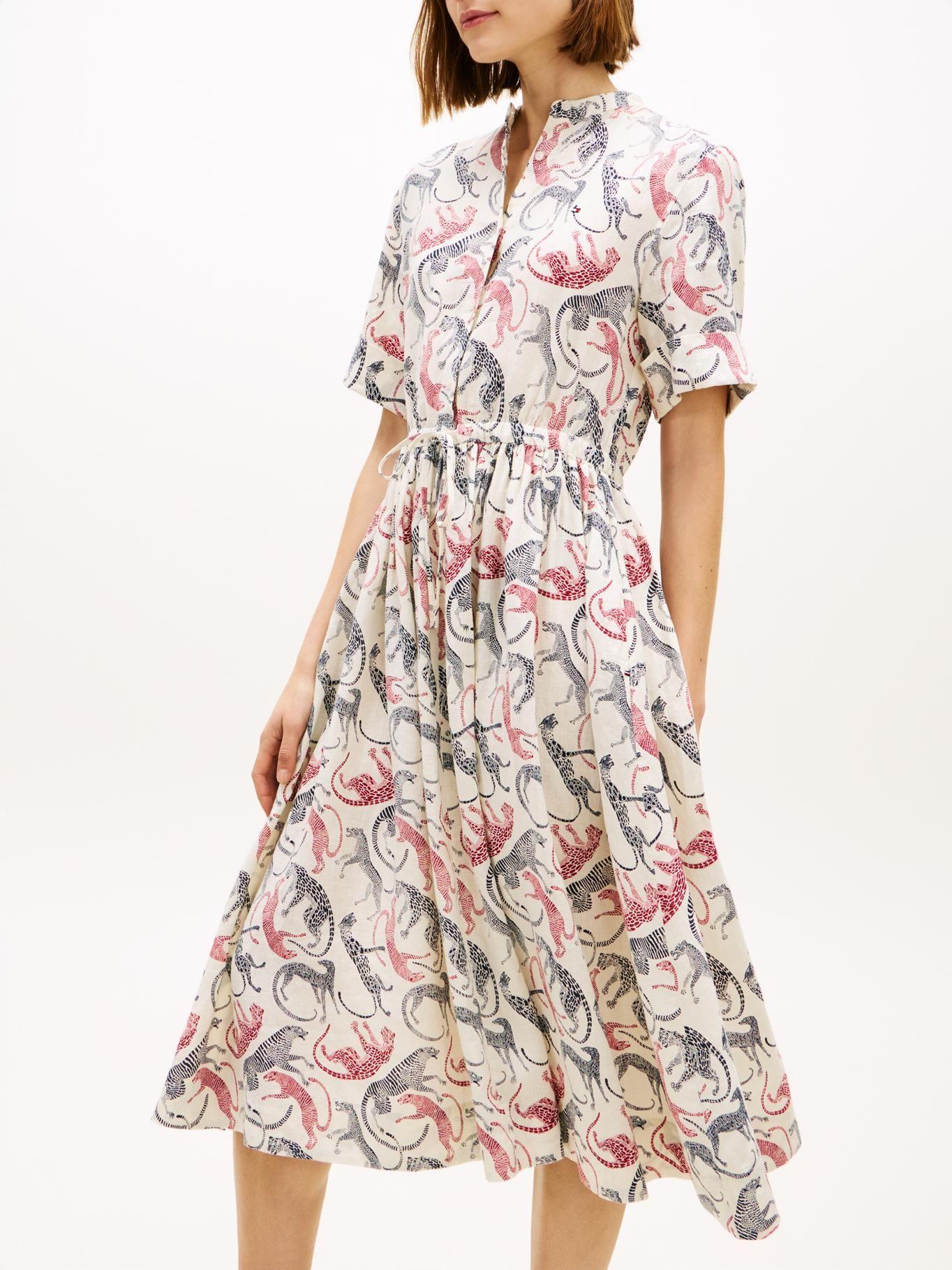 Vestido Camisero De Lino Estampado-3