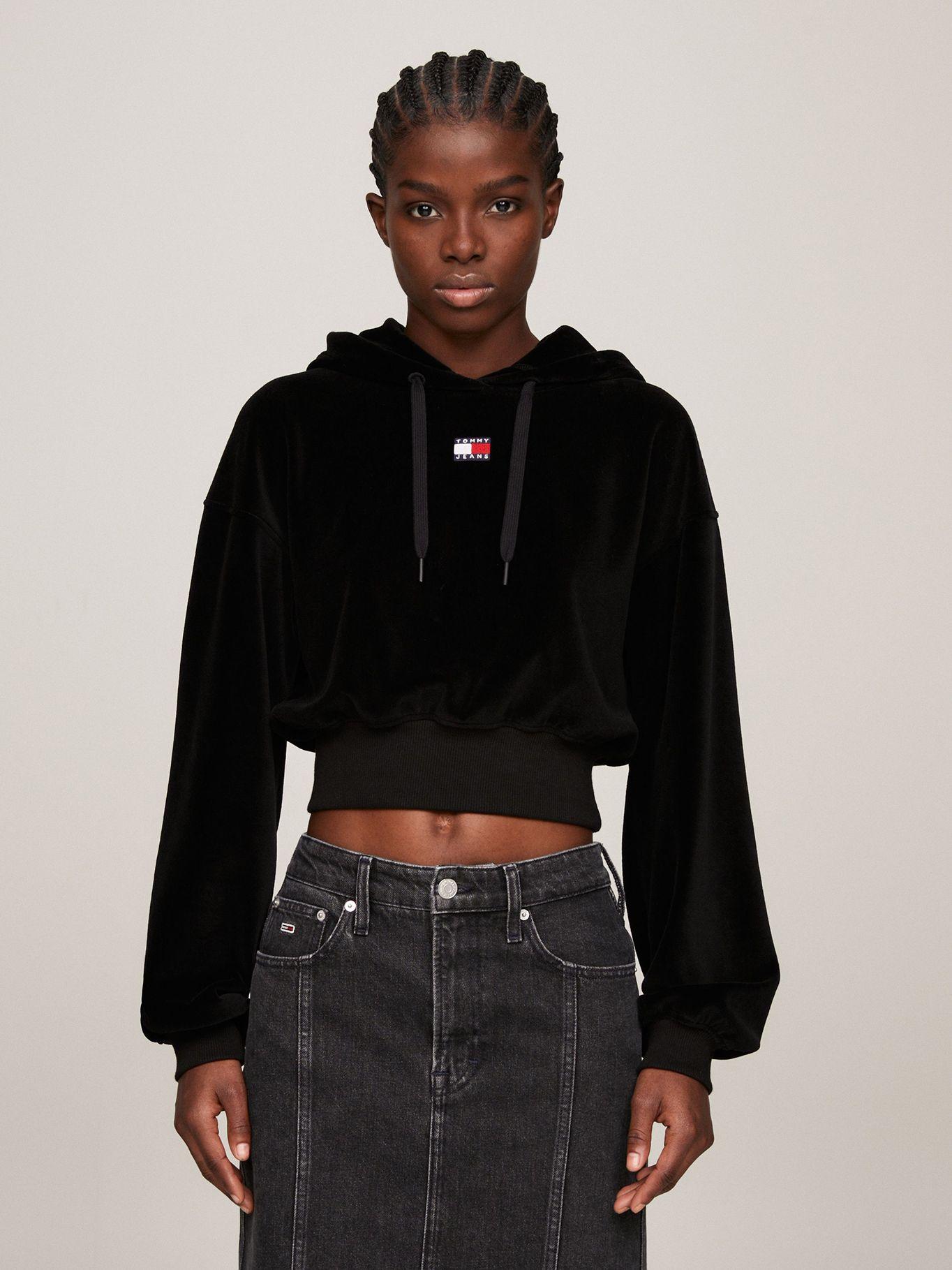 POLERÓN HOODIE VELOUR CROPPED NEGRO TOMMY JEANS-0
