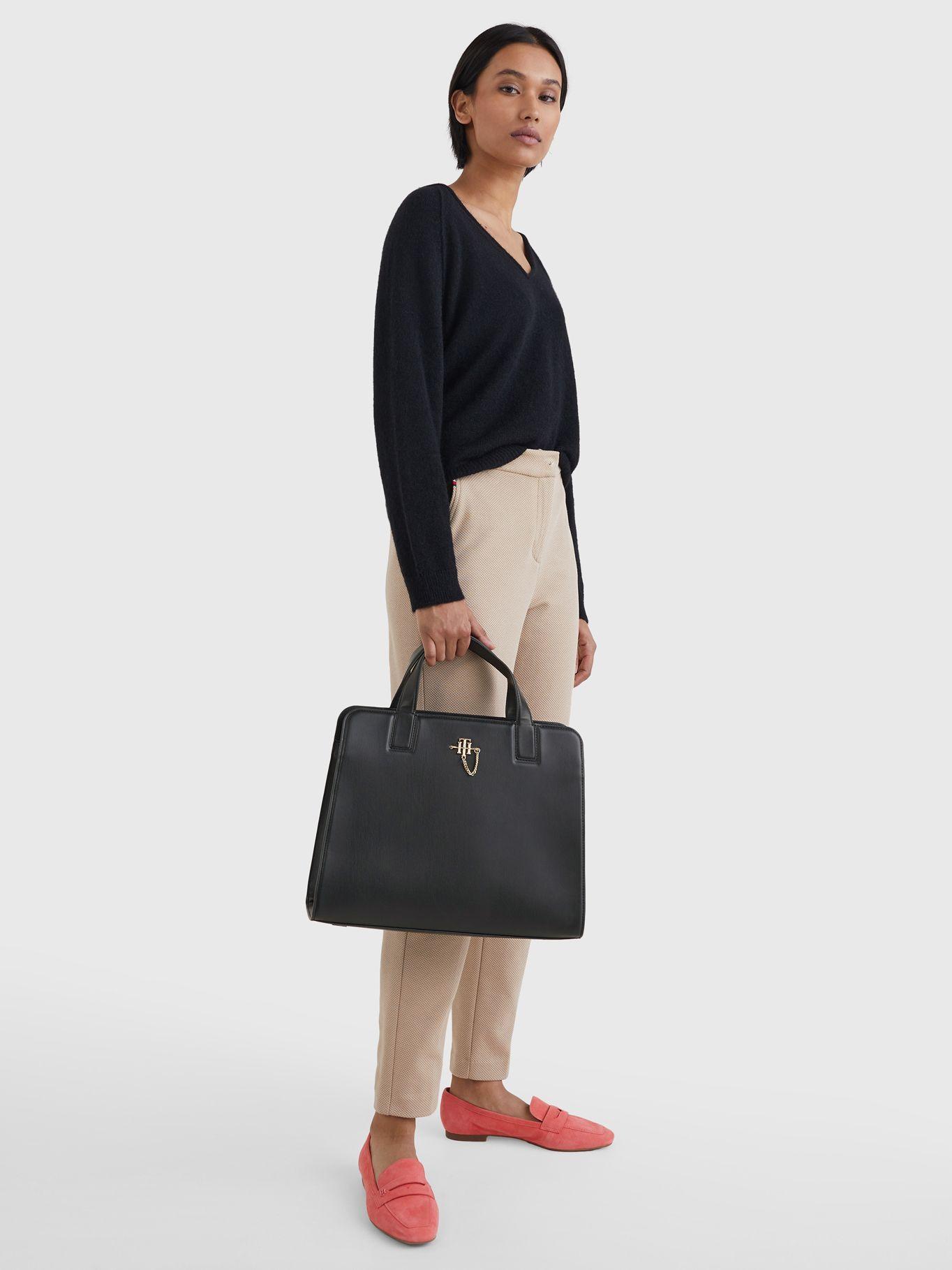 Cartera Satchel Con Logo Y Cadena Negro Tommy Hilfiger-4