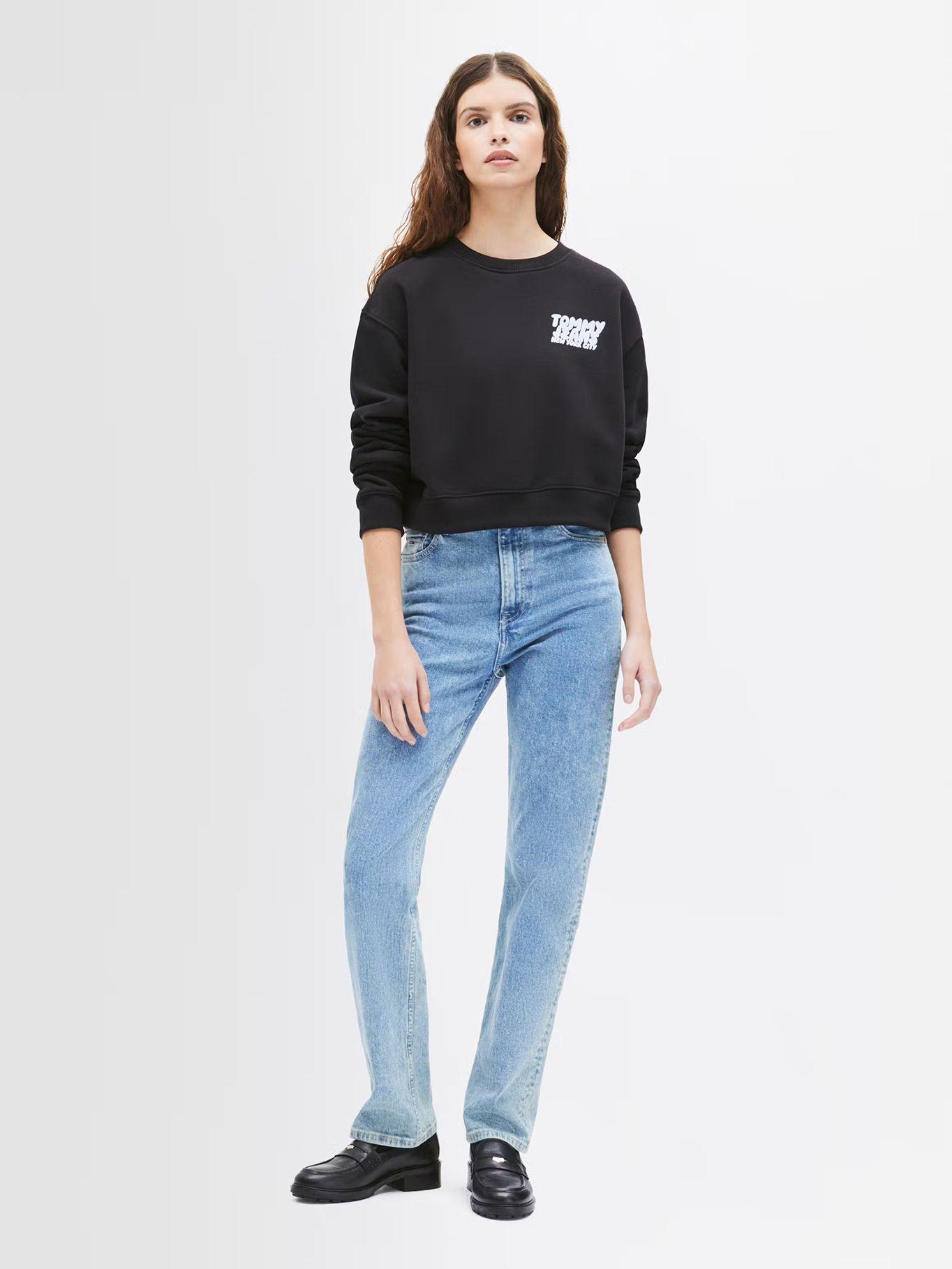 Polerón Cropped Bubble Logo Negro Tommy Jeans-1