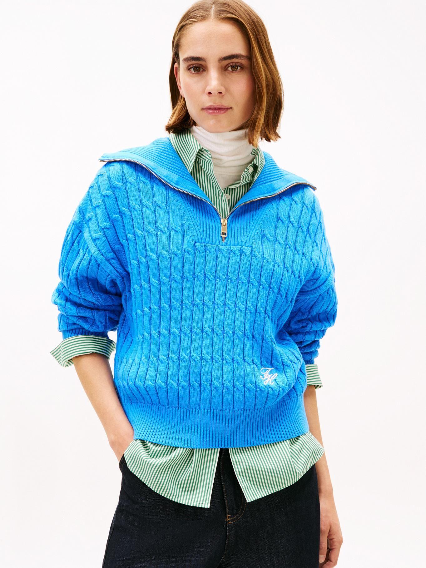 Sweater Cierre Tejido Cableado Tommy Hilfiger Turquesa-0