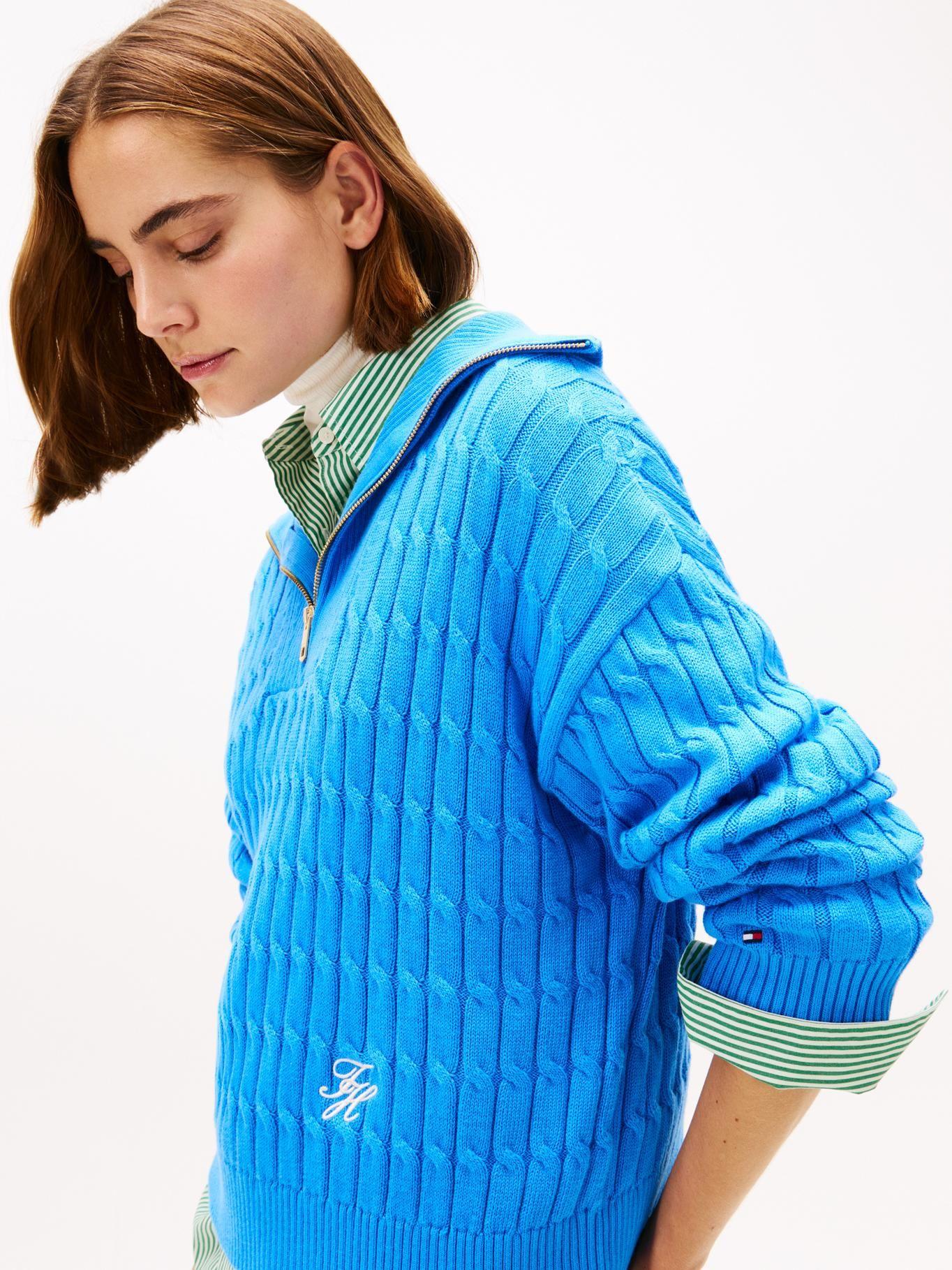 Sweater Cierre Tejido Cableado Tommy Hilfiger Turquesa-3