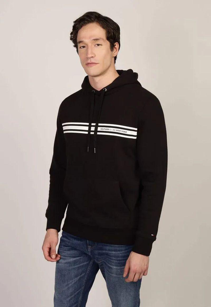 Polerón Hoodie Con Logo Central De Rayas Negro Tommy Hilfiger-0