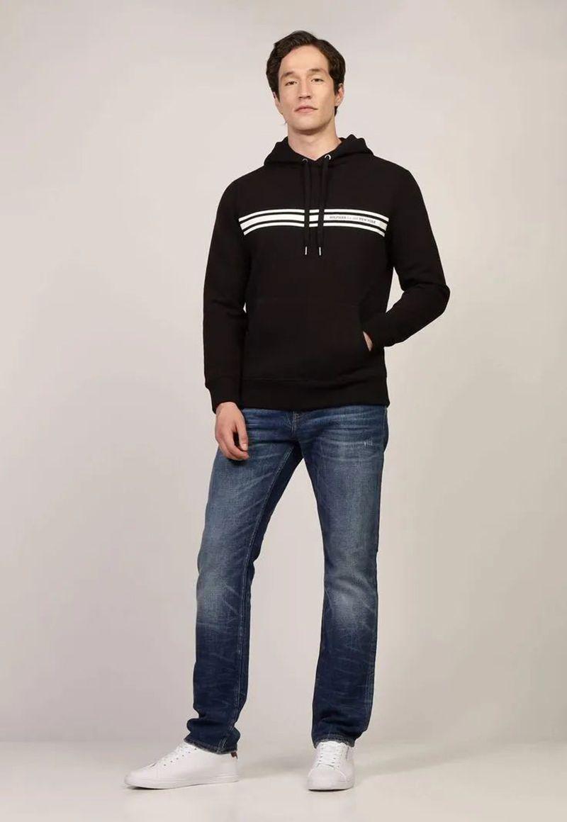Polerón Hoodie Con Logo Central De Rayas Negro Tommy Hilfiger-1