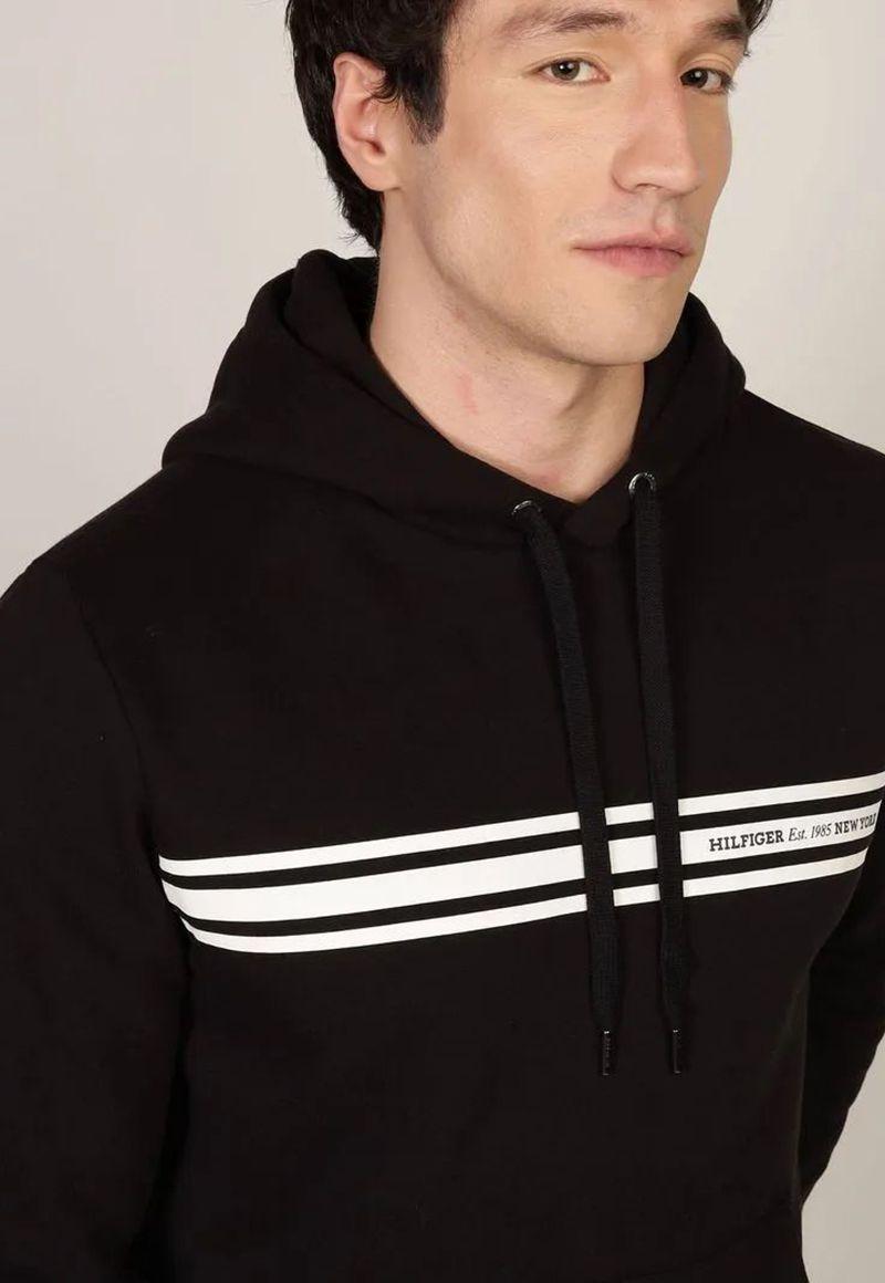 Polerón Hoodie Con Logo Central De Rayas Negro Tommy Hilfiger-3