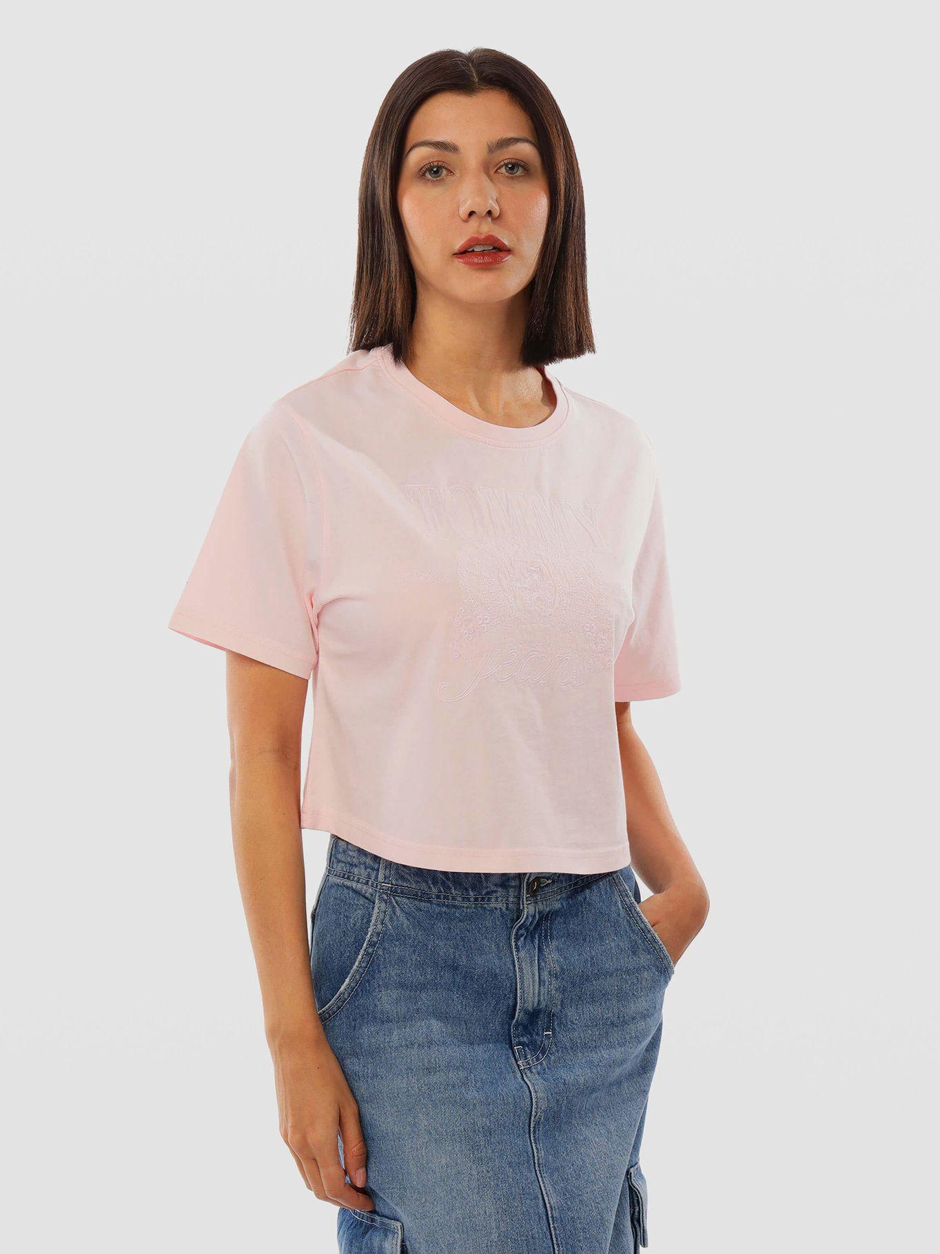 Polera Tonal Crest Logo Rosado Tommy Jeans-0