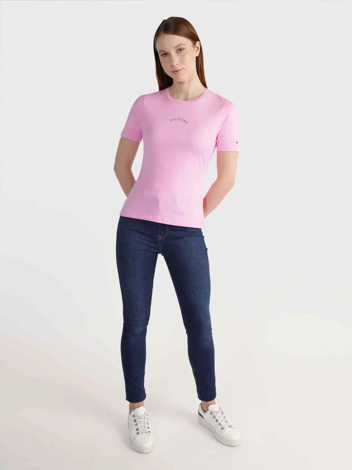 Polera Slim Fit Con Glitter Rosado Tommy Hilfiger-1
