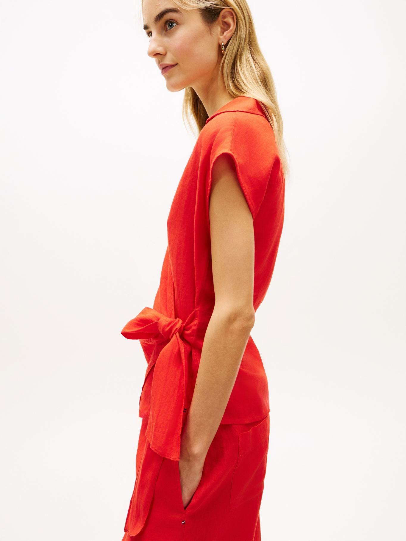 Blusa De Lino Con Lazo Anudable-3