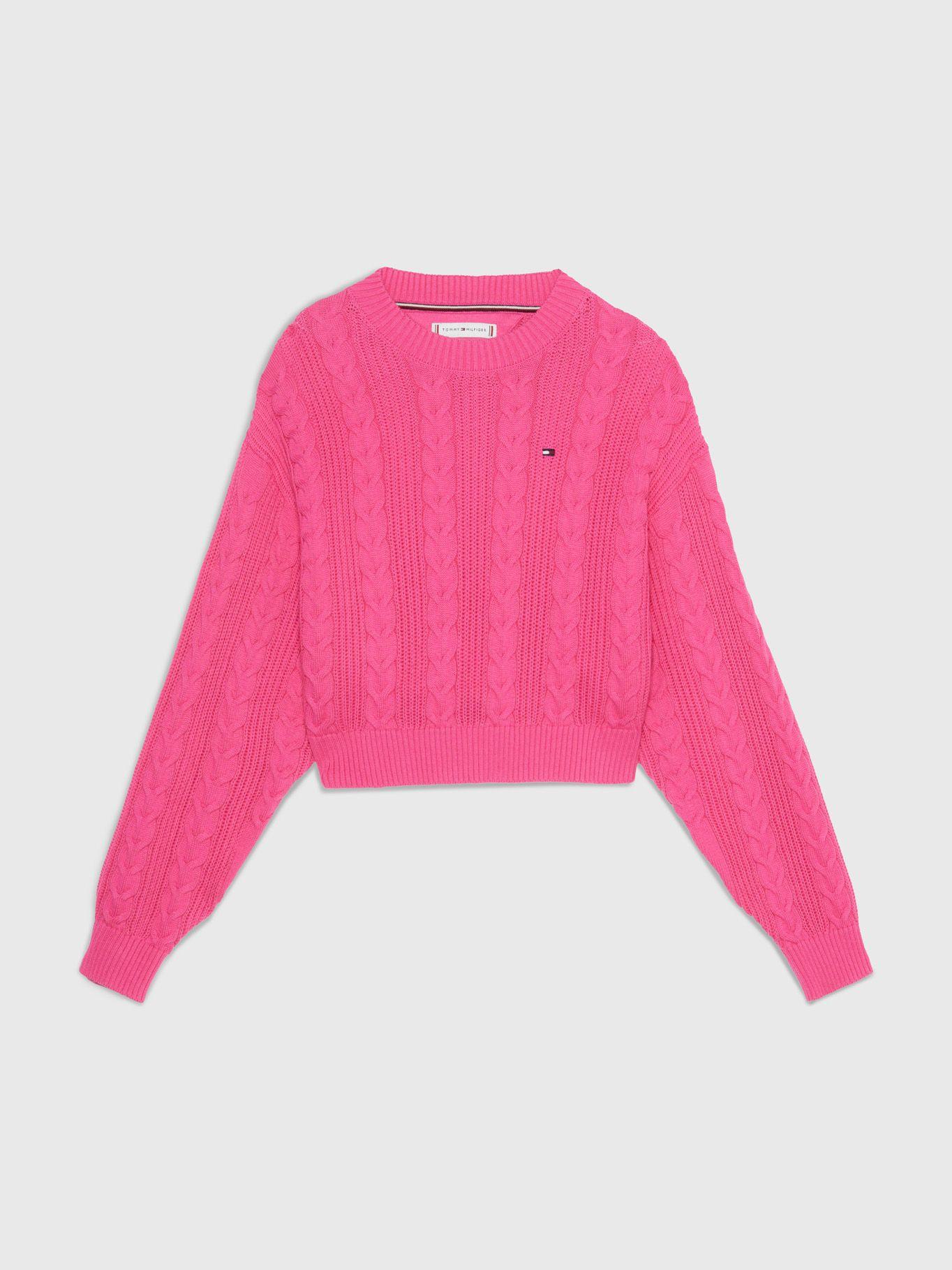 Sweater Cropped De Punto Trenzado Rosado Tommy Hilfiger-0