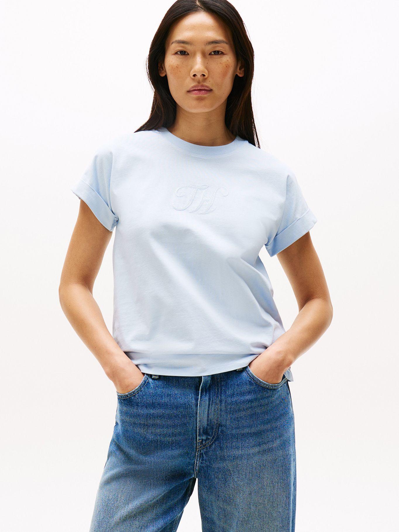 Polera  Logo Floral Script Celeste C1O Tommy Hilfiger-0