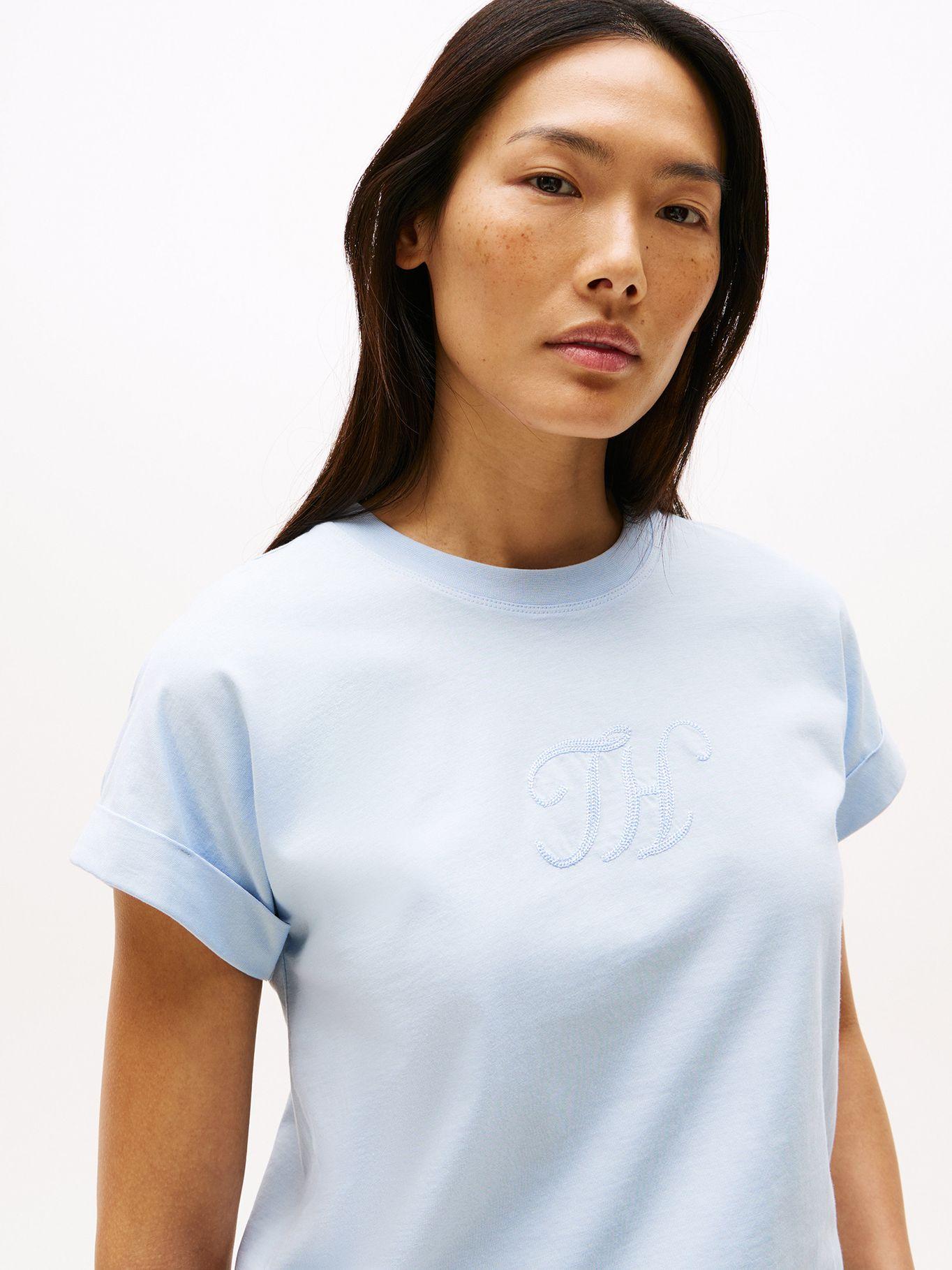 Polera  Logo Floral Script Celeste C1O Tommy Hilfiger-3