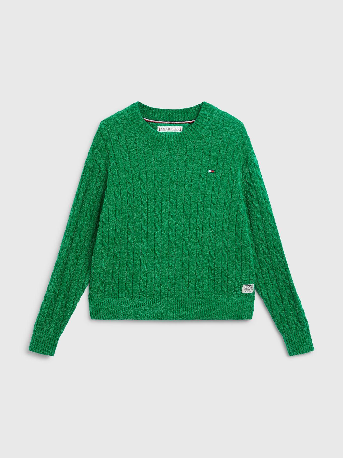 Sweater Chenille Tejido Cable Verde Tommy Hilfiger-0