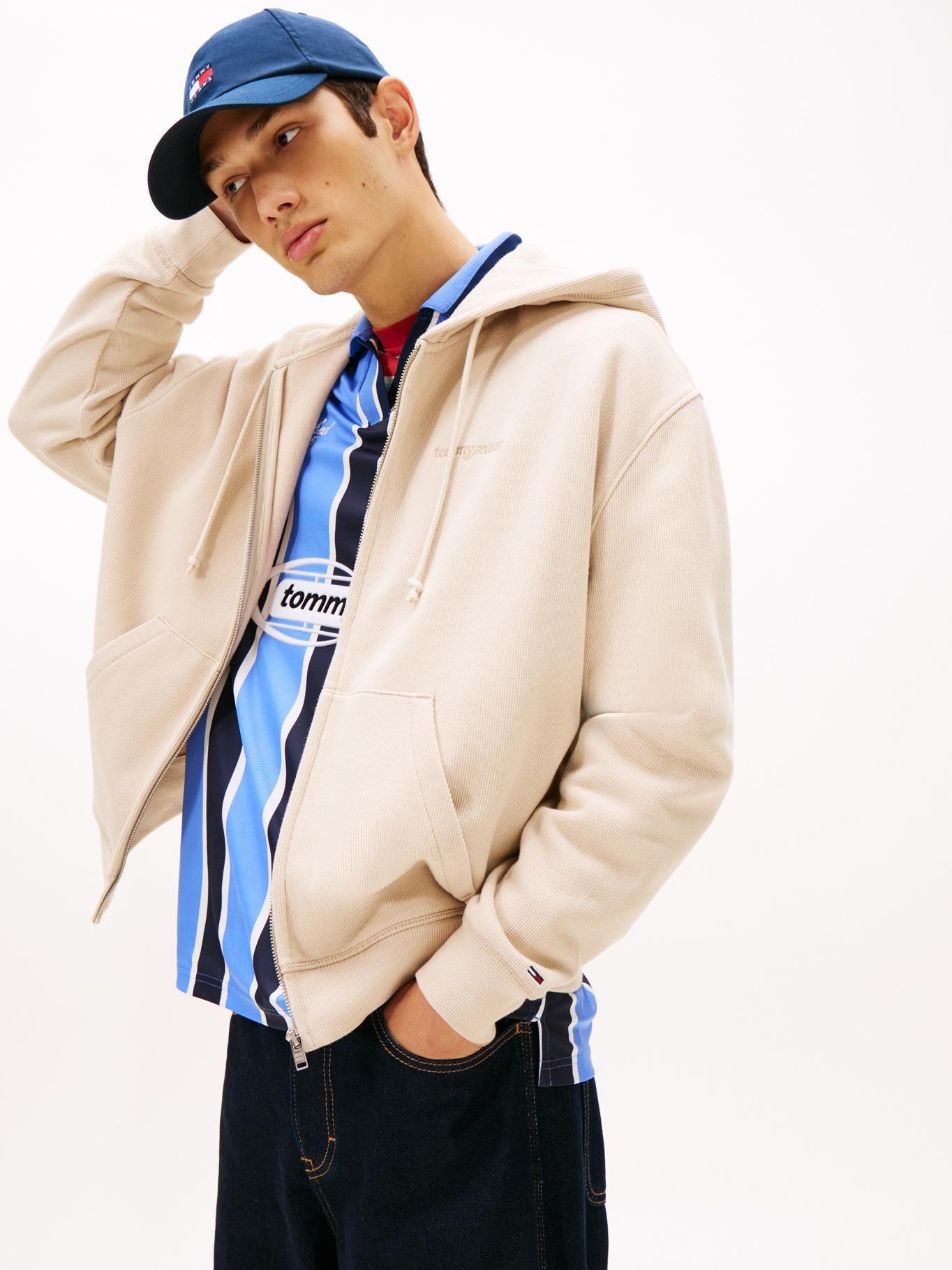 Polerón Hoodie Cierre Y Logo Script Tommy Jeans Beige-4