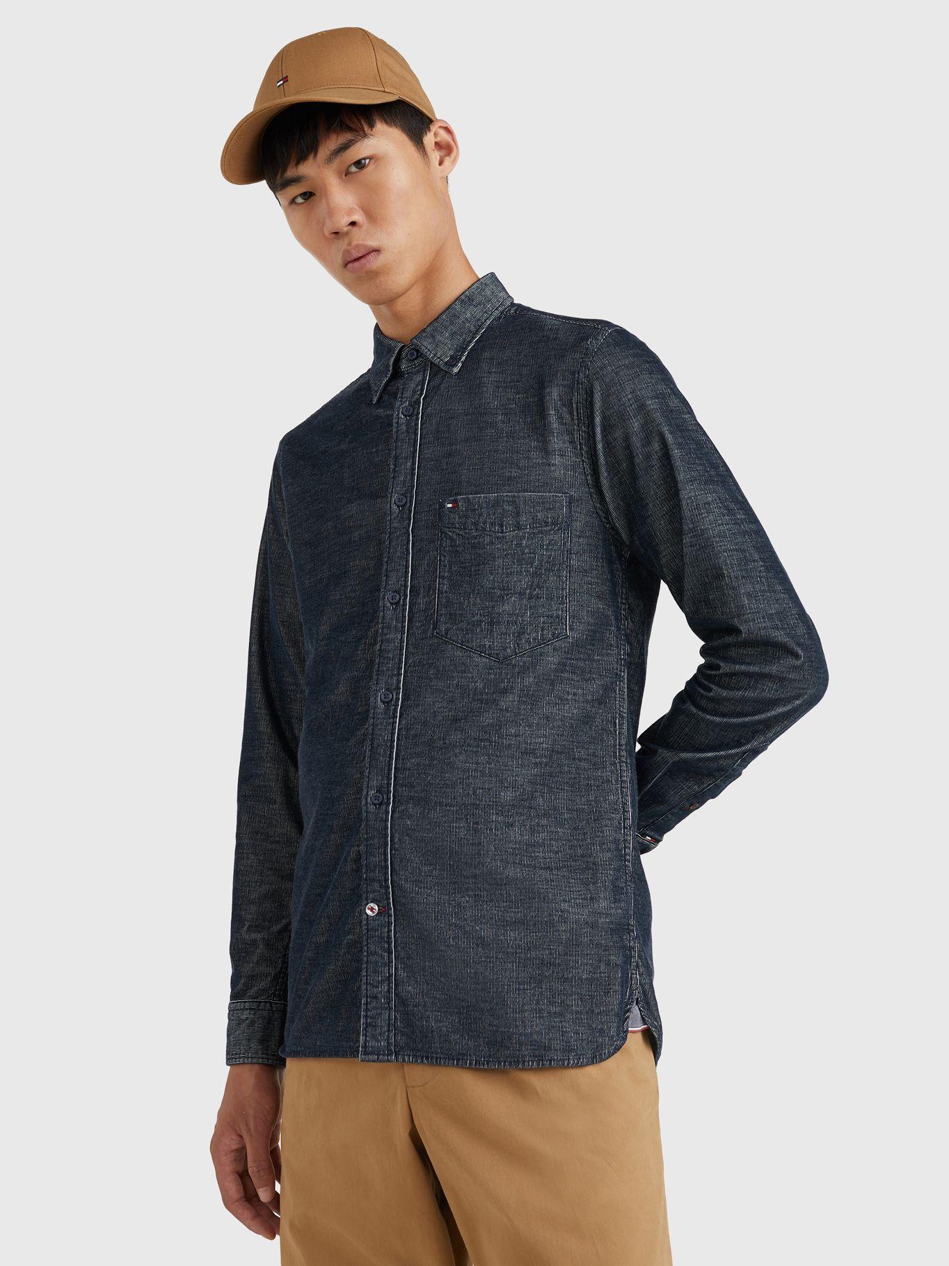 Camisa Flex De Corduroy Slim Fit Azul Tommy Hilfiger-0