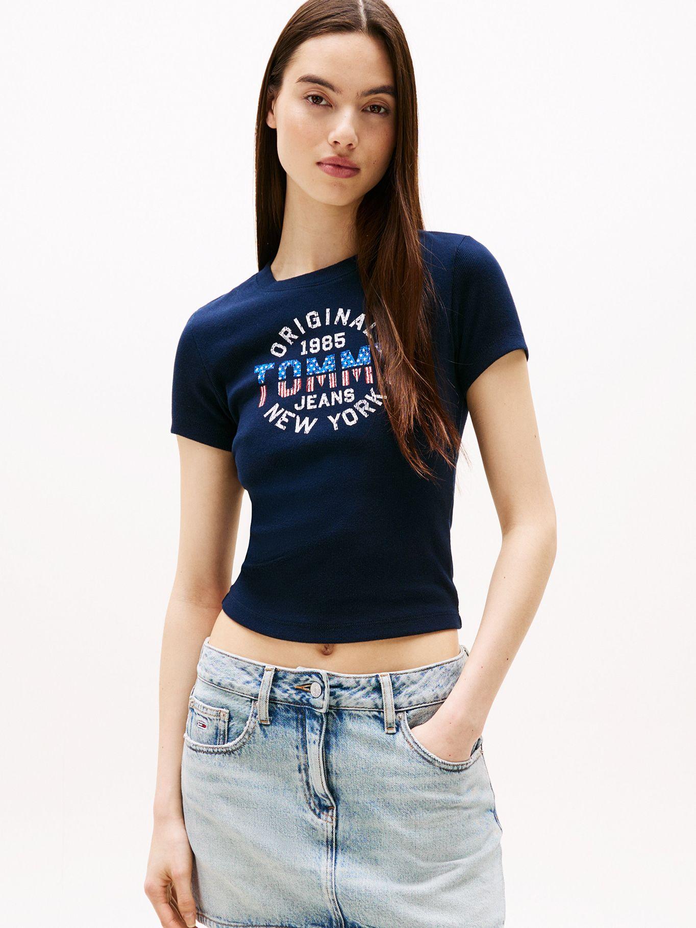 Polera Acanalada Con Logo New York Azul C1G Tommy Jeans-0
