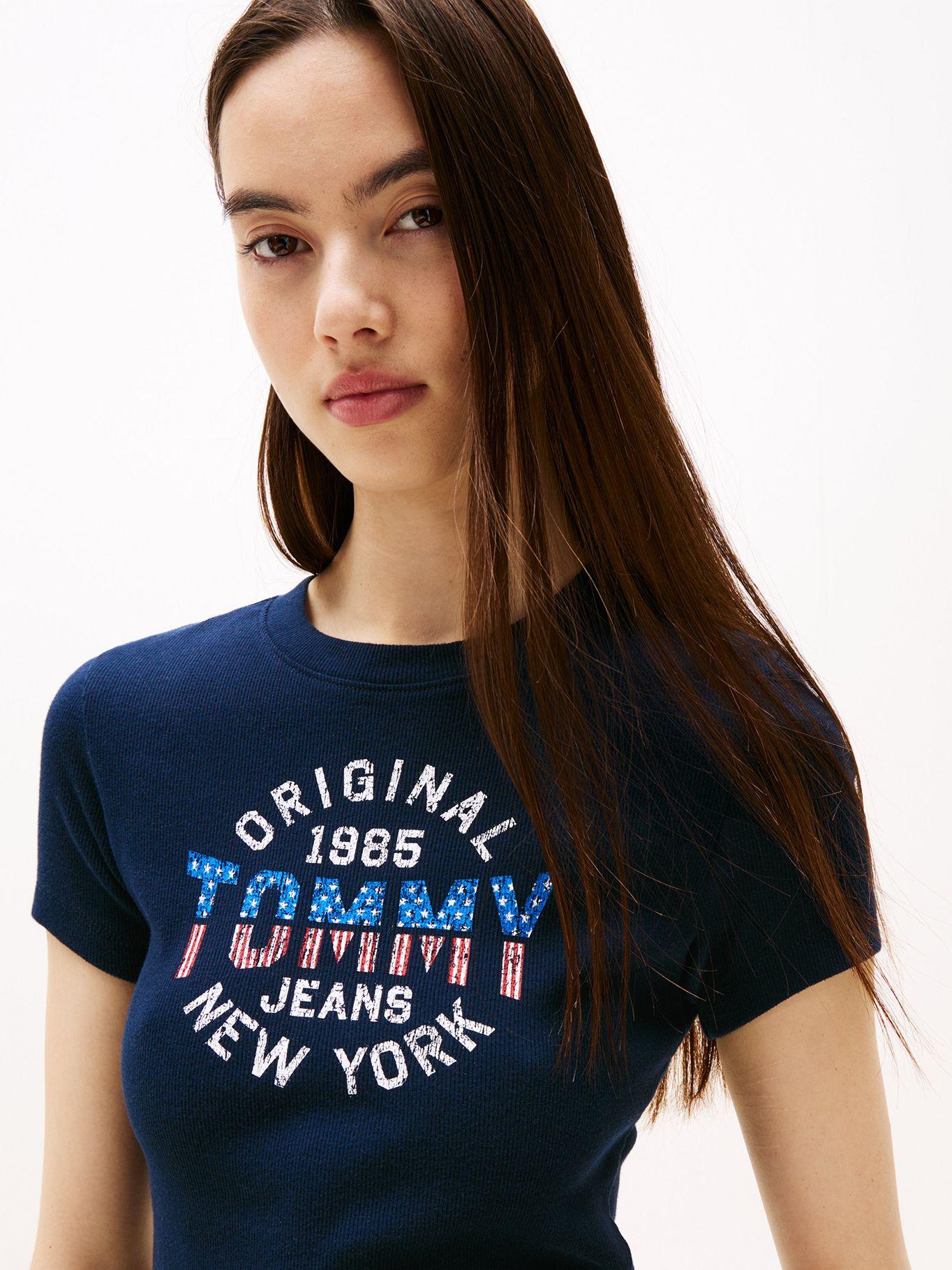 Polera Acanalada Con Logo New York Azul C1G Tommy Jeans-3