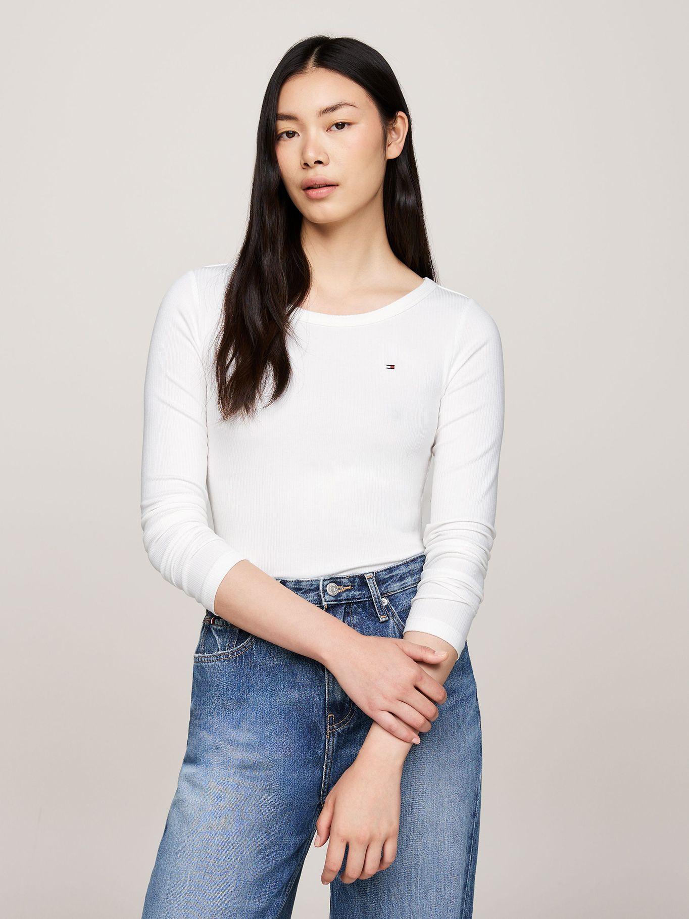 Polera Acanalada Slim Fit Con Logo Blanco Tommy Hilfiger-0