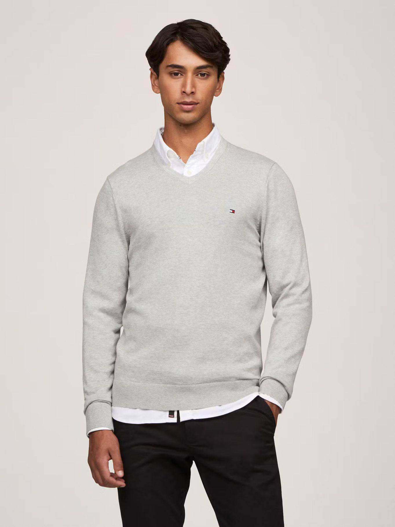 Sweater Básico Signature V-Neck Gris Tommy Hilfiger-0