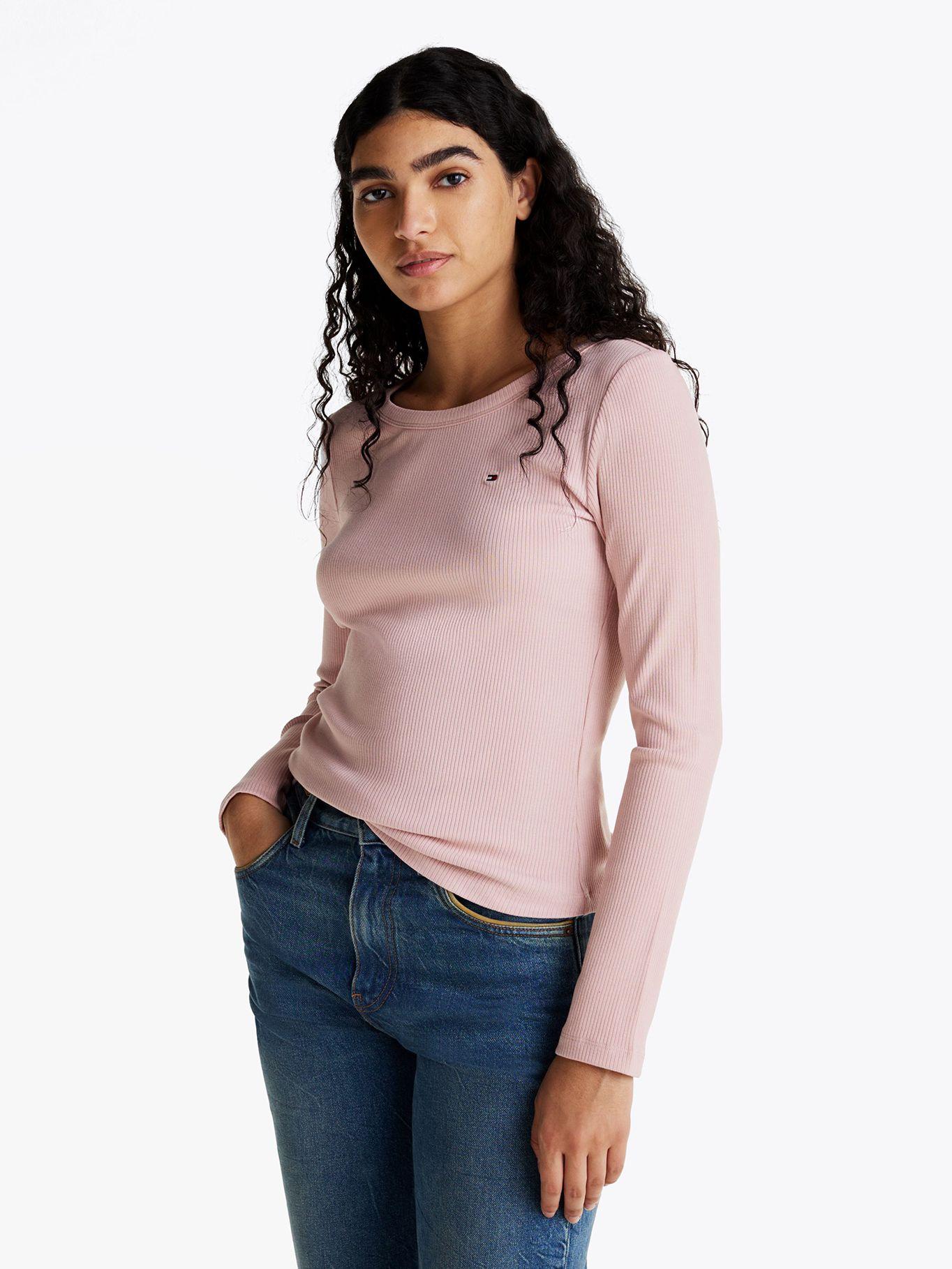 Polera Acanalada Slim Fit Con Logo Rosado Tommy Hilfiger-0