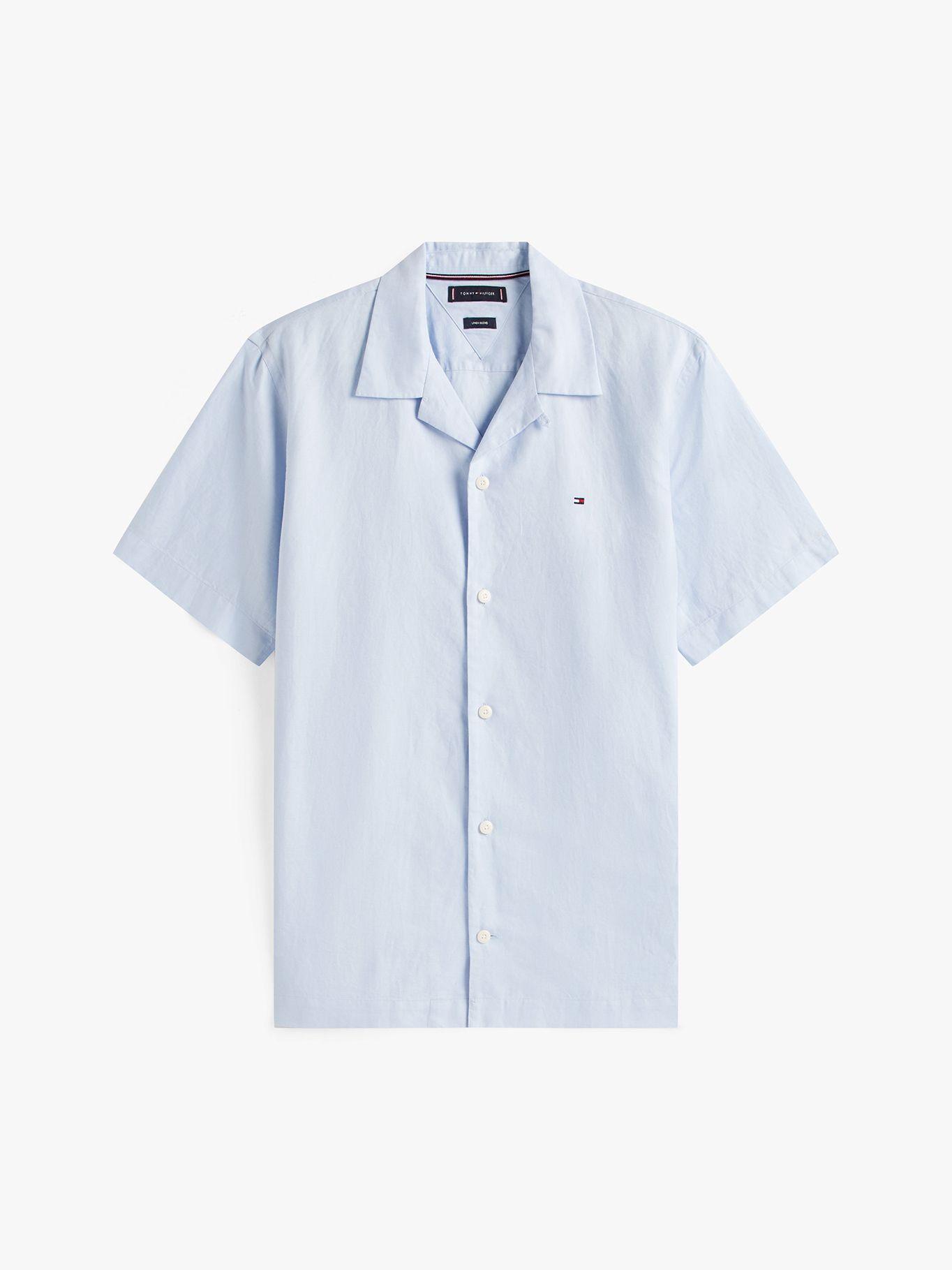 Camisa De Lino Solid Celeste Tommy Hilfiger-4