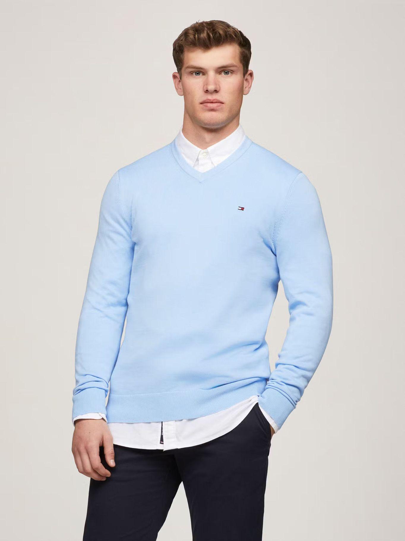 Sweater Básico Signature V-Neck Celeste Tommy Hilfiger-0