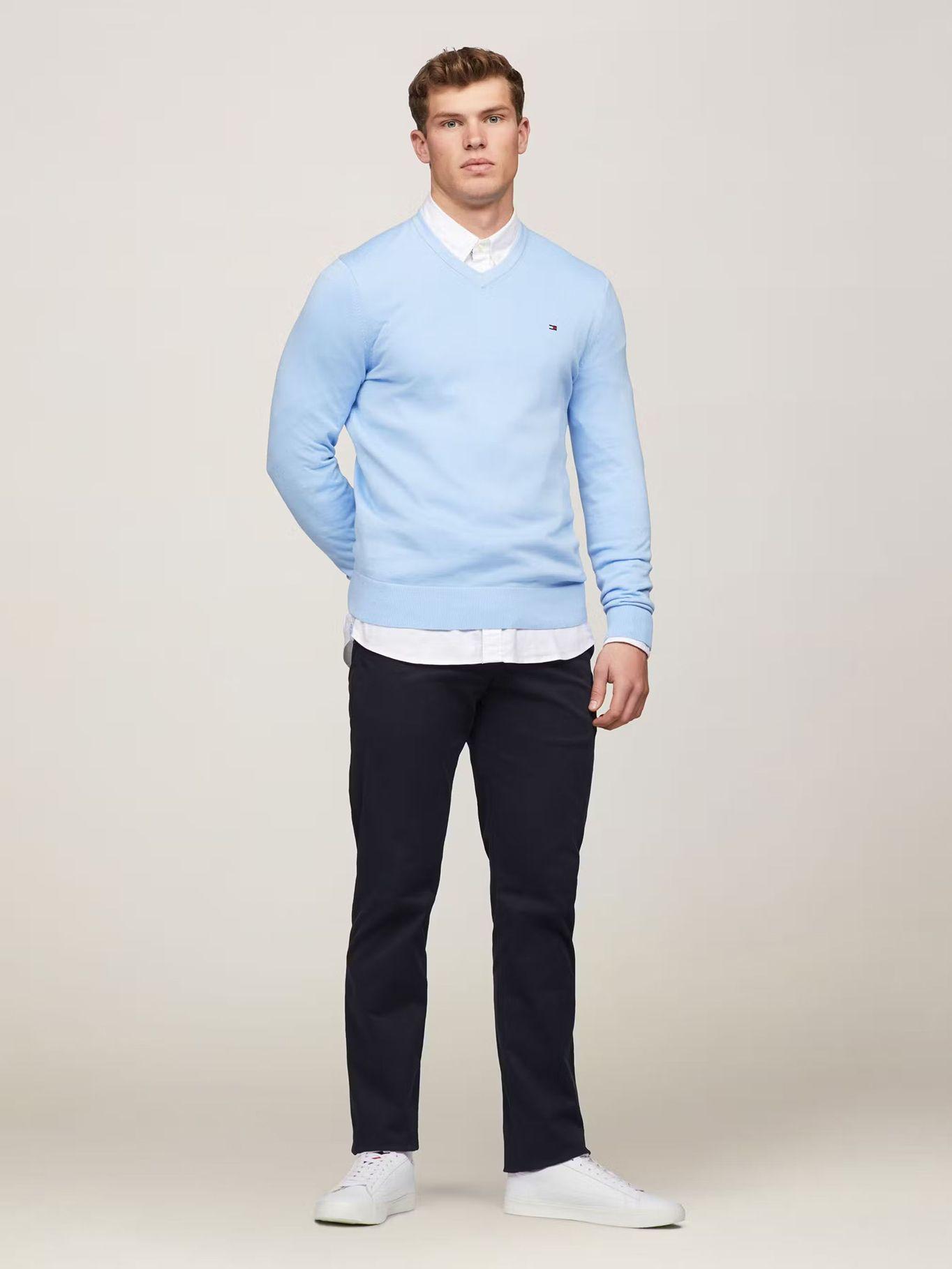 Sweater Básico Signature V-Neck Celeste Tommy Hilfiger-1