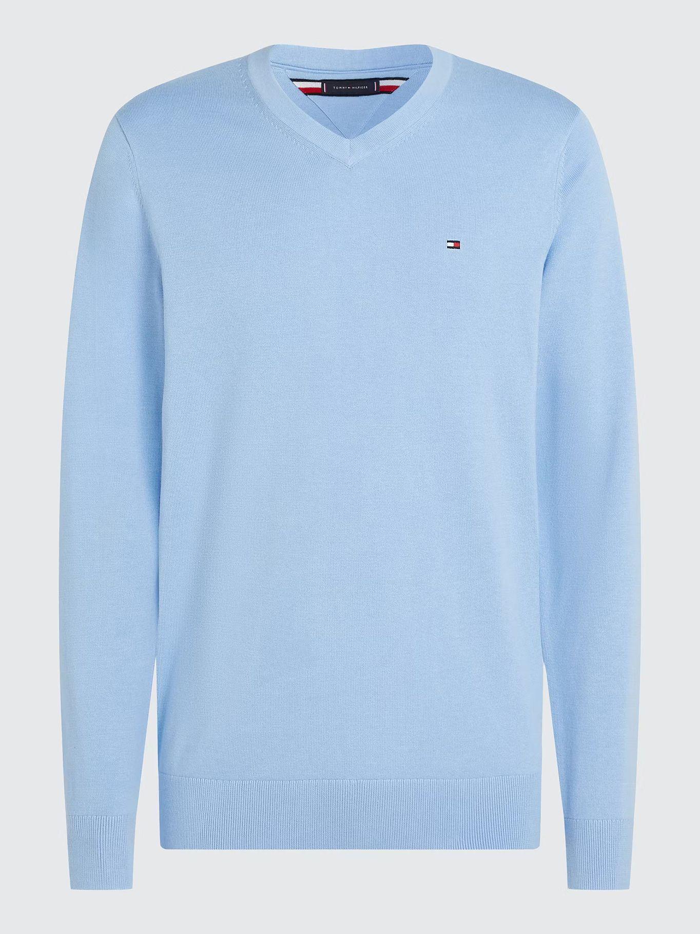 Sweater Básico Signature V-Neck Celeste Tommy Hilfiger-4