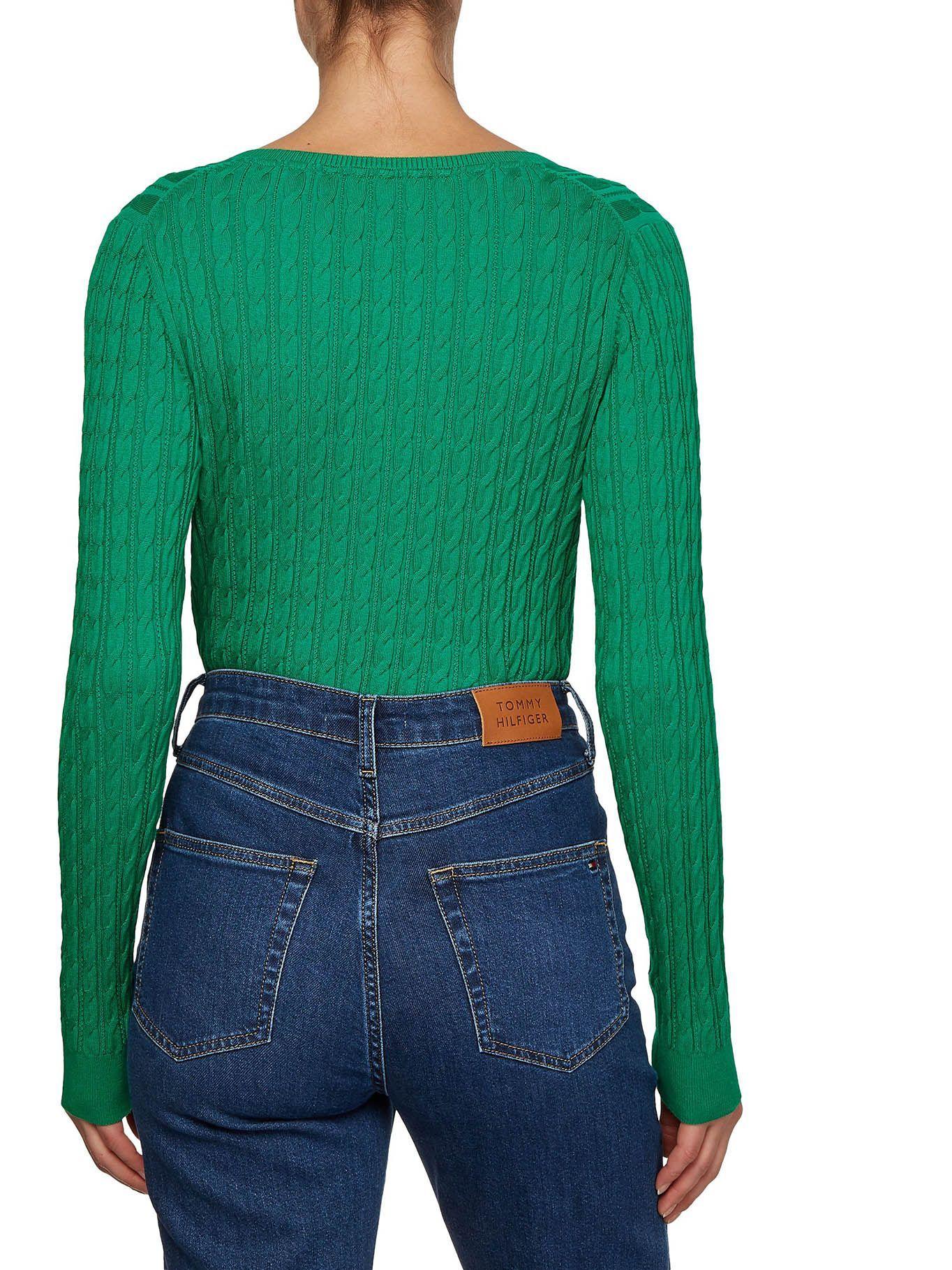 Sweater Tejido Cable De Cuello V Verde Tommy Hilfiger-2