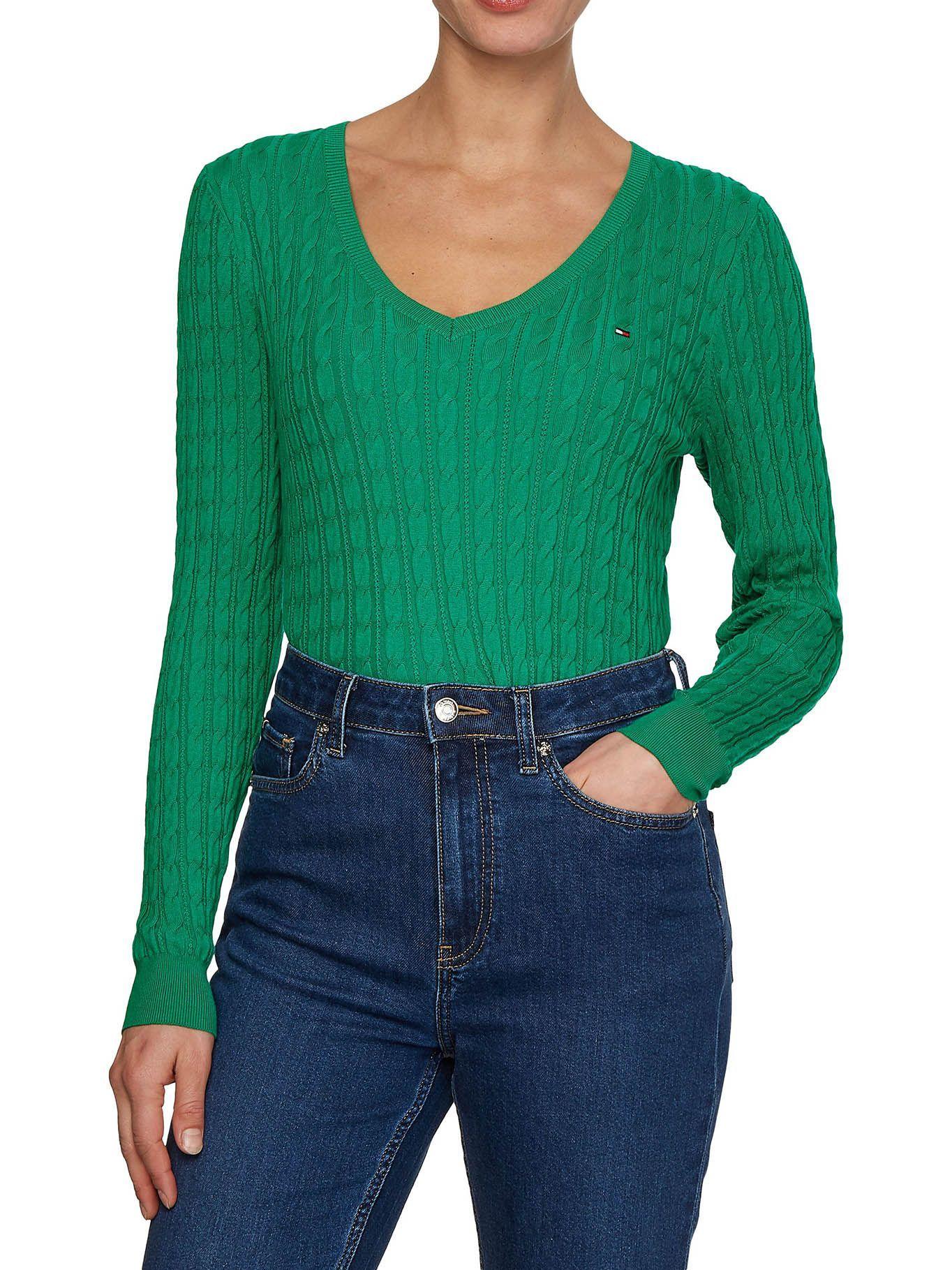 Sweater Tejido Cable De Cuello V Verde Tommy Hilfiger-1
