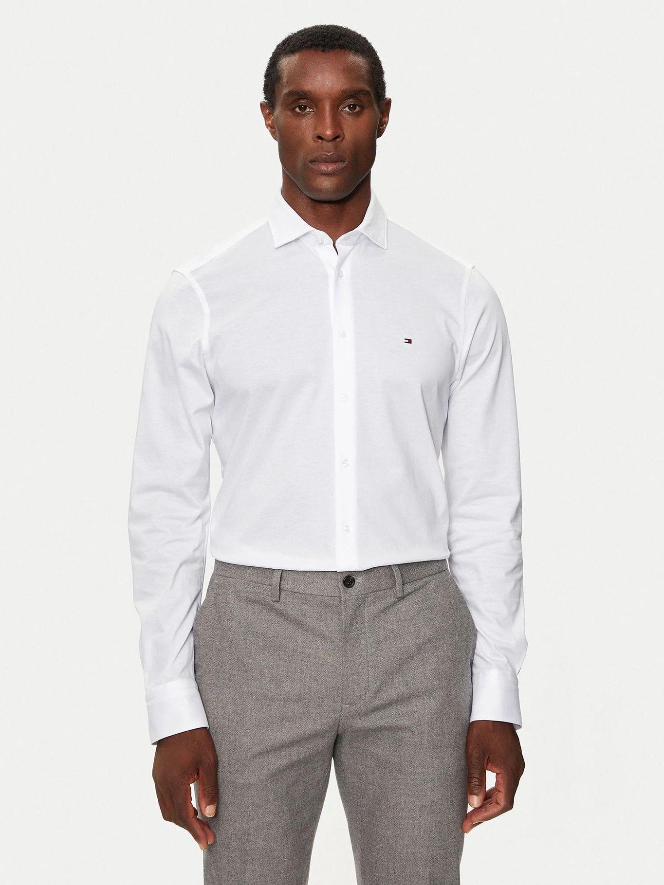 Camisa Knitted Con Logo Slim Fit Blanco Tommy Hilfiger-0