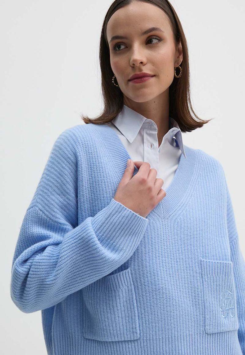 Sweater Cuello V Dos Bolsillos Celeste Tommy Hilfiger-3