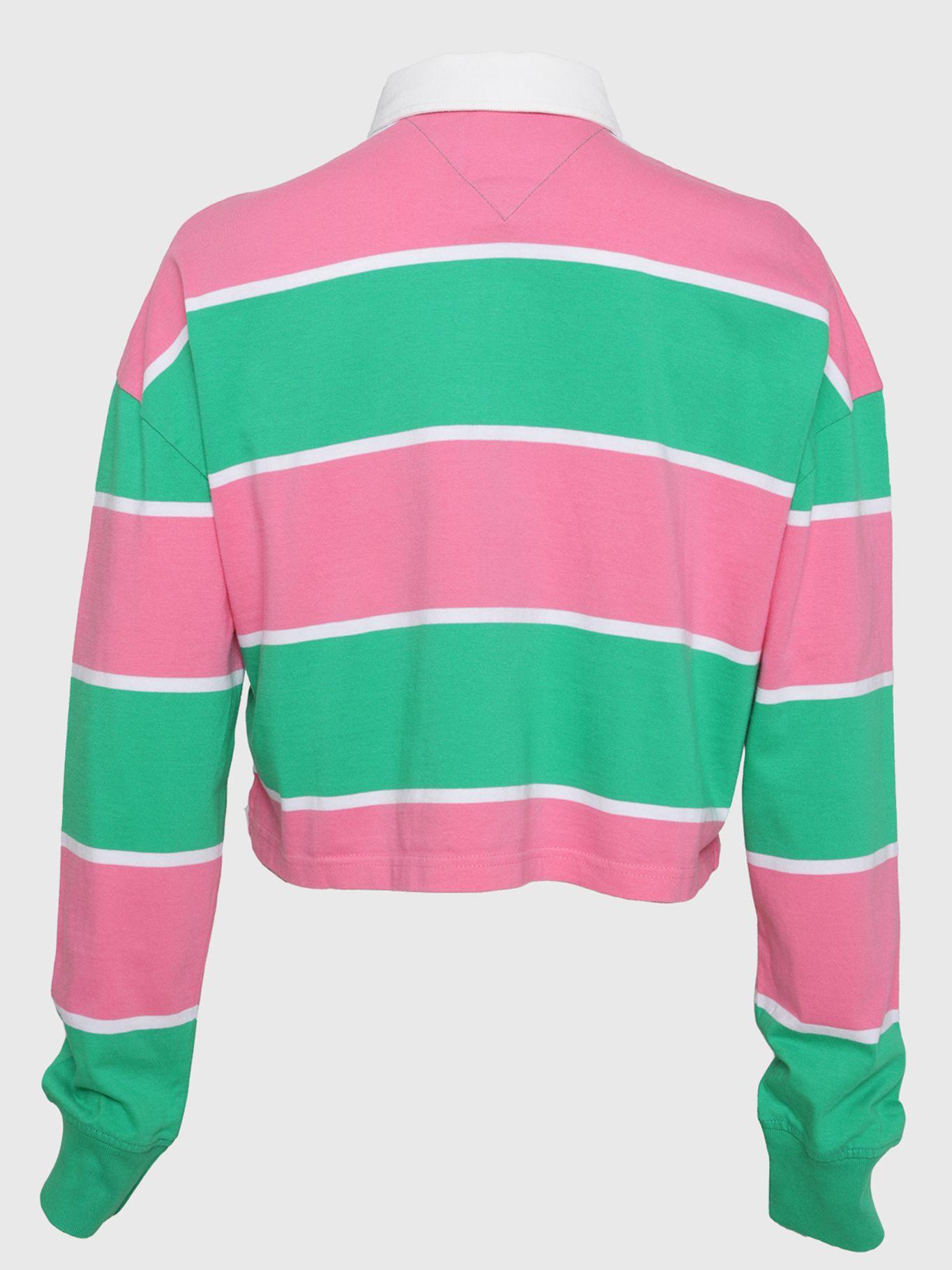 Polo Pop Cropped Estilo Rugby Rosado Tommy Hilfiger-1