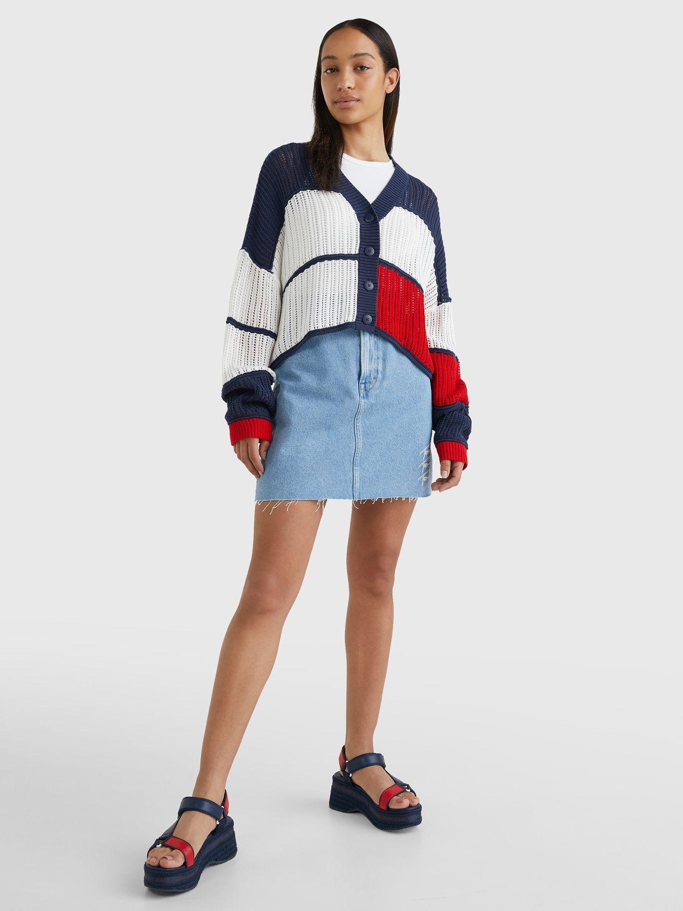 Cárdigan Cropped Color Block Azul Tommy Jeans JN2-3