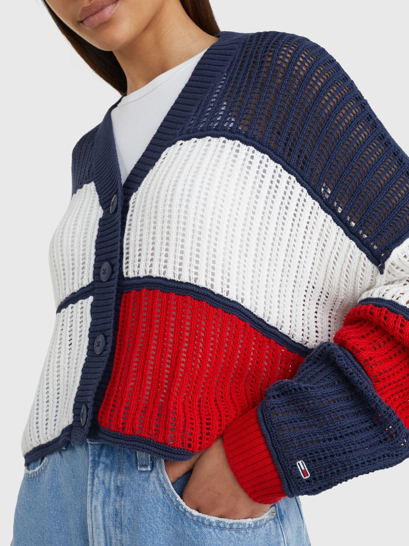Cárdigan Cropped Color Block Azul Tommy Jeans JN2-2