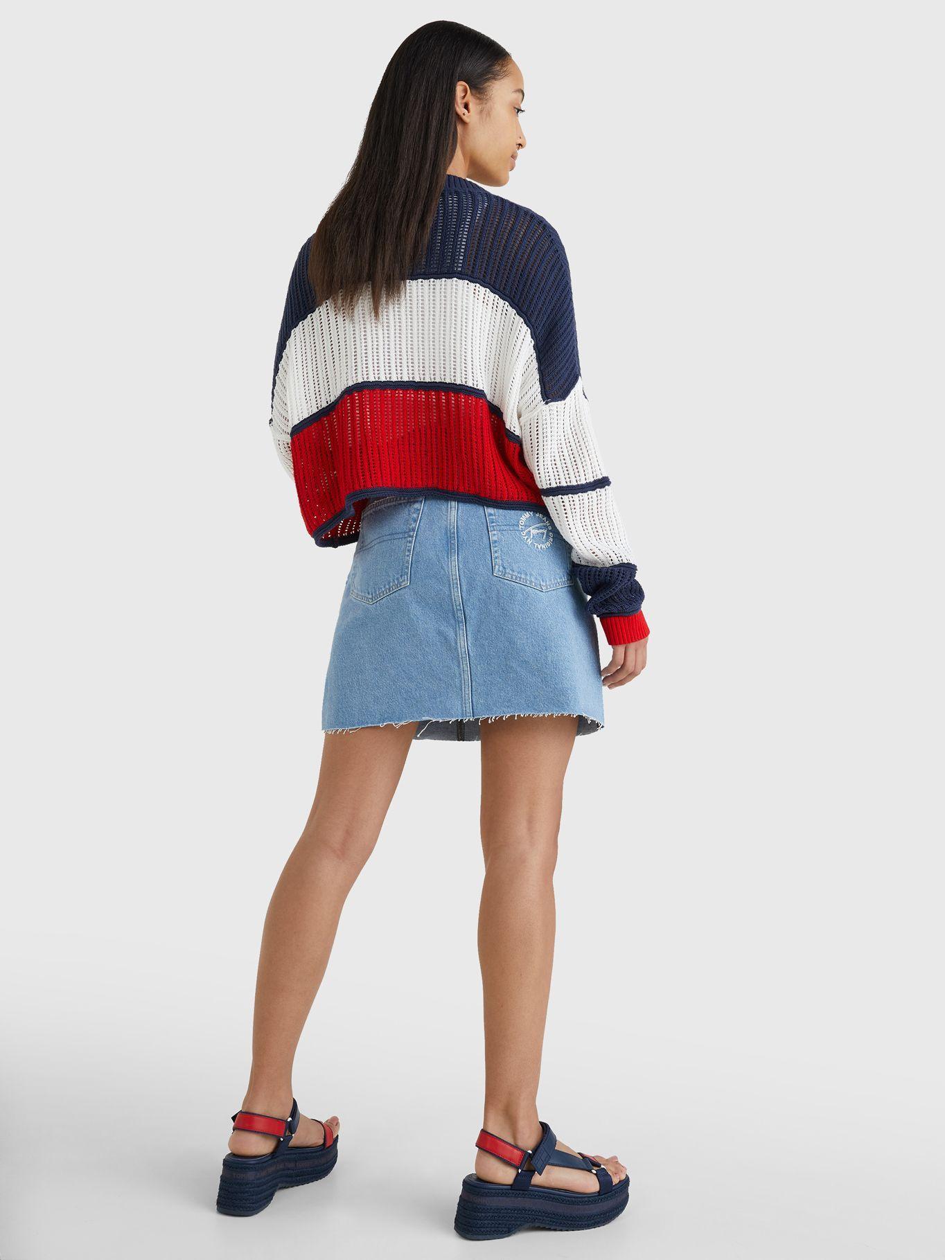 Cárdigan Cropped Color Block Azul Tommy Jeans JN2-1