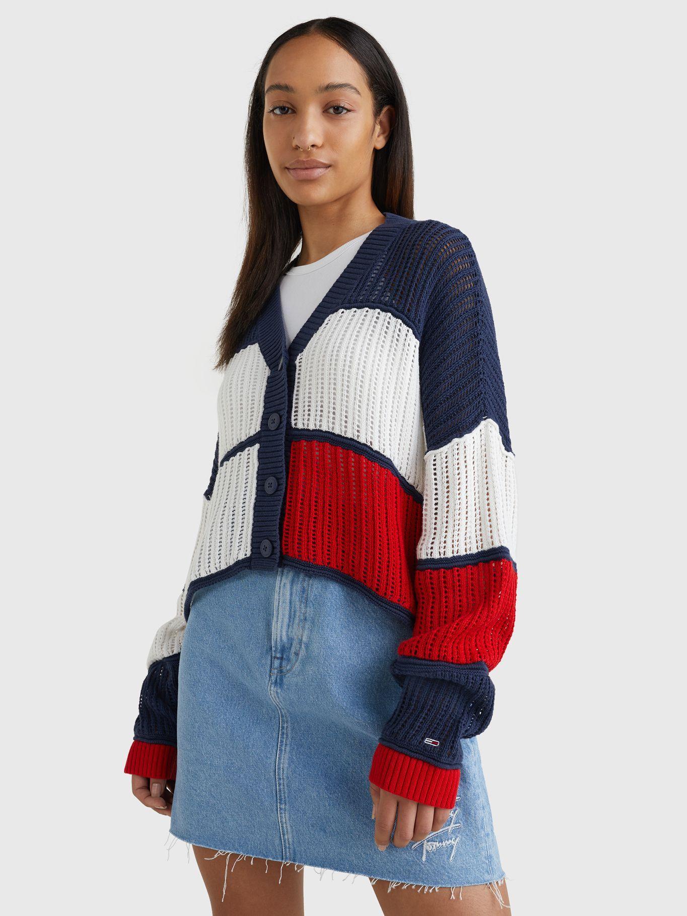 Cárdigan Cropped Color Block Azul Tommy Jeans JN2-0