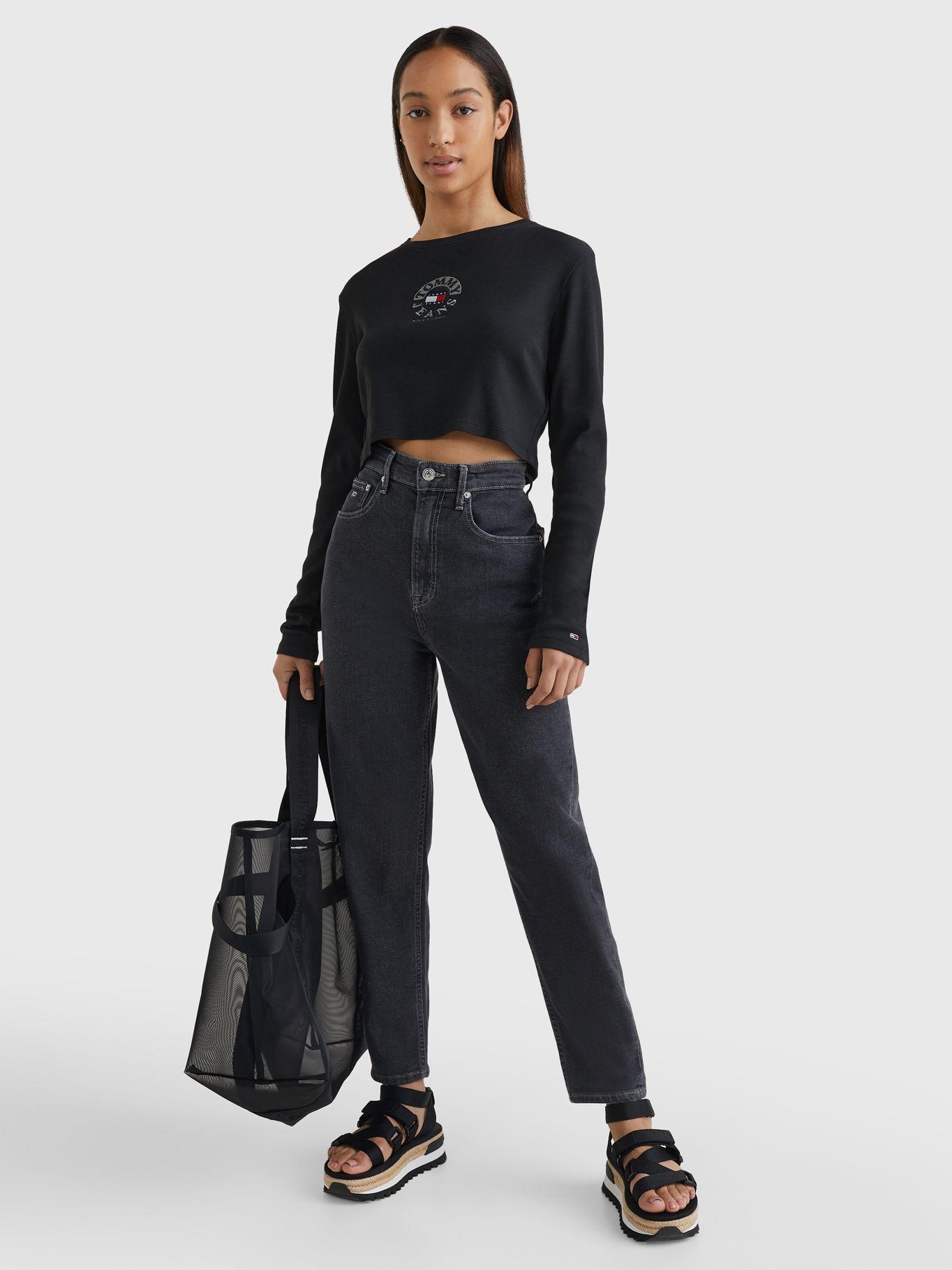 Polera Cropped Con Logo Negro Tommy Jeans JN2-3